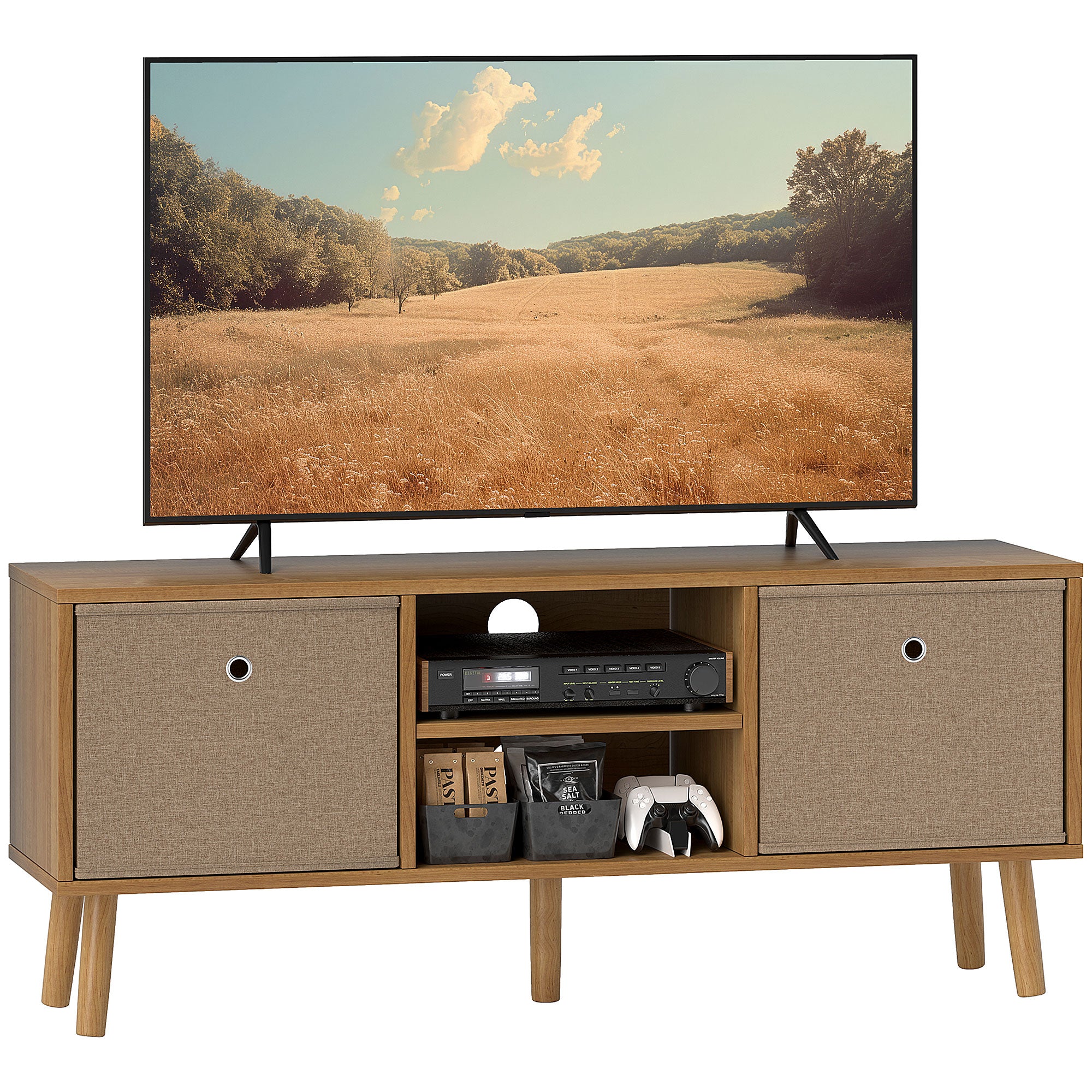 HOMCOM TV Cabinet Stand Unit for TVs up to 50" Flat Screen with Foldable Drawers and Shelves, Entertainment Centre for Living Room, Bedroom Brown