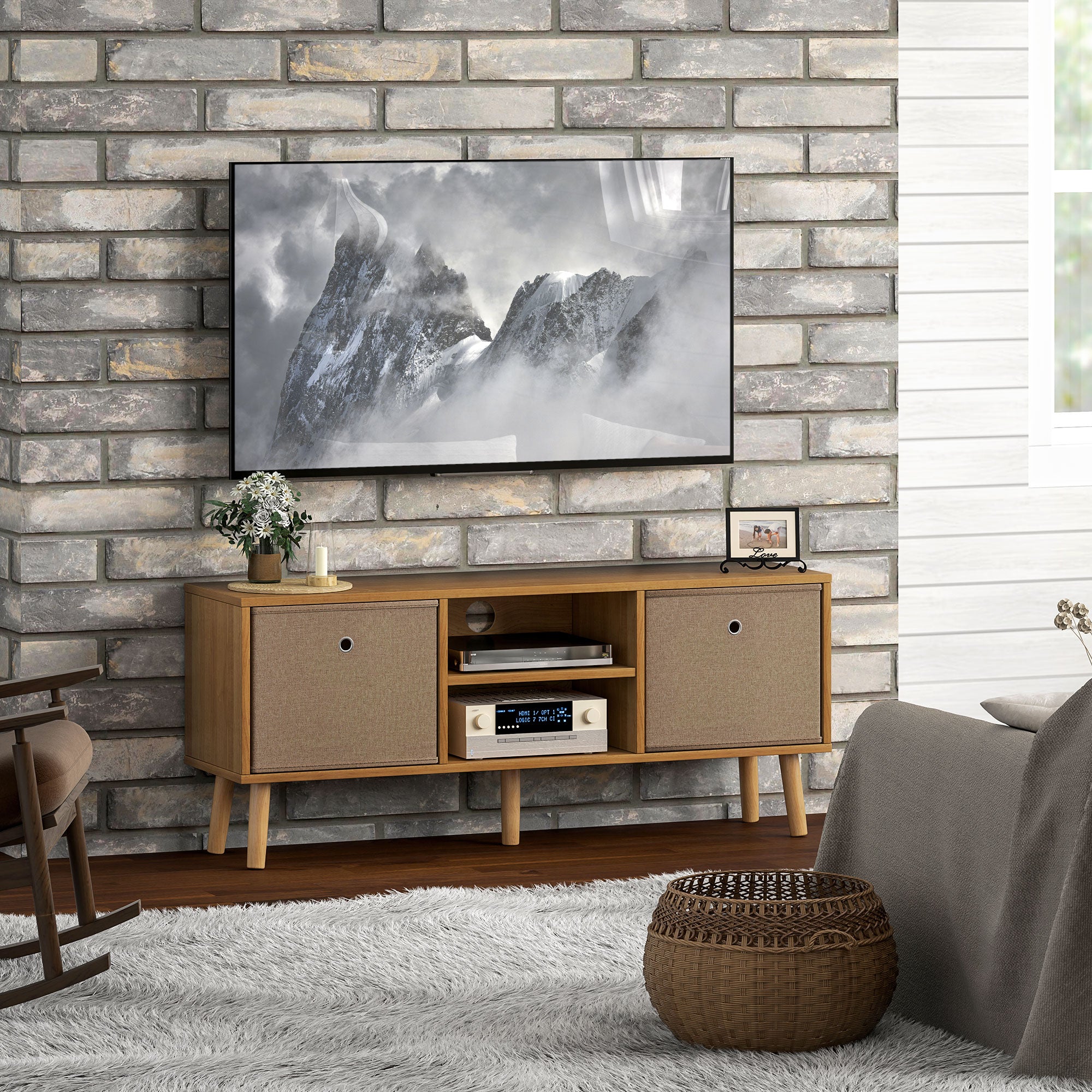 HOMCOM TV Cabinet Stand Unit for TVs up to 50" Flat Screen with Foldable Drawers and Shelves, Entertainment Centre for Living Room, Bedroom Brown
