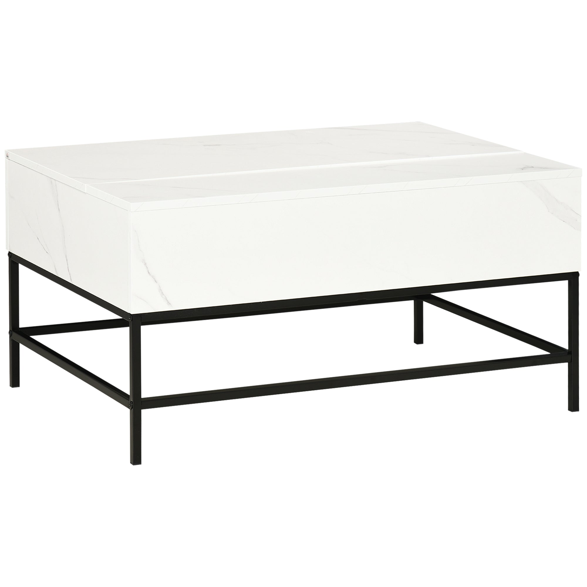 HOMCOM Lift Top Coffee Table, Lifting Coffee Table with Hidden Storage Compartment and Metal Legs, for Living Room, Faux Marble White