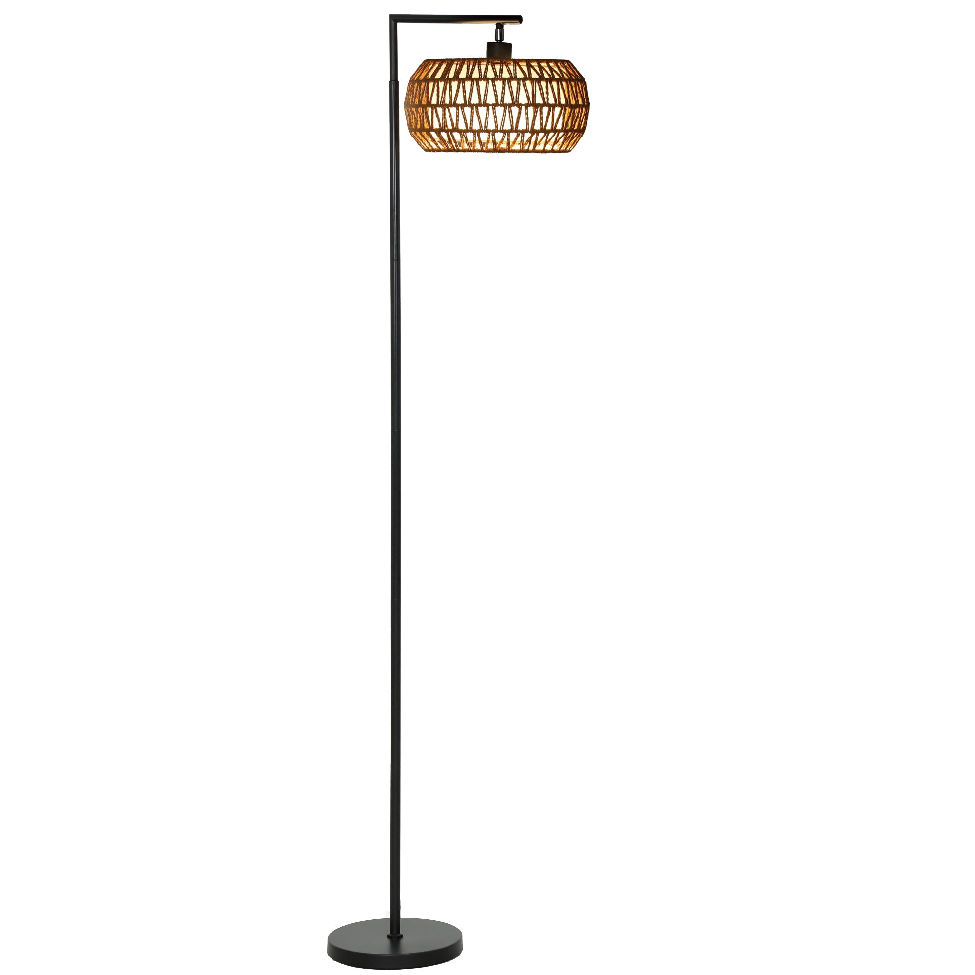Boho Floor Lamp with Double Shade, Dimmable Standing Lamp with Remote and Foot Switch, 3 Colour Temperatures and Timer for Living Room, Bedroom, Office, Black