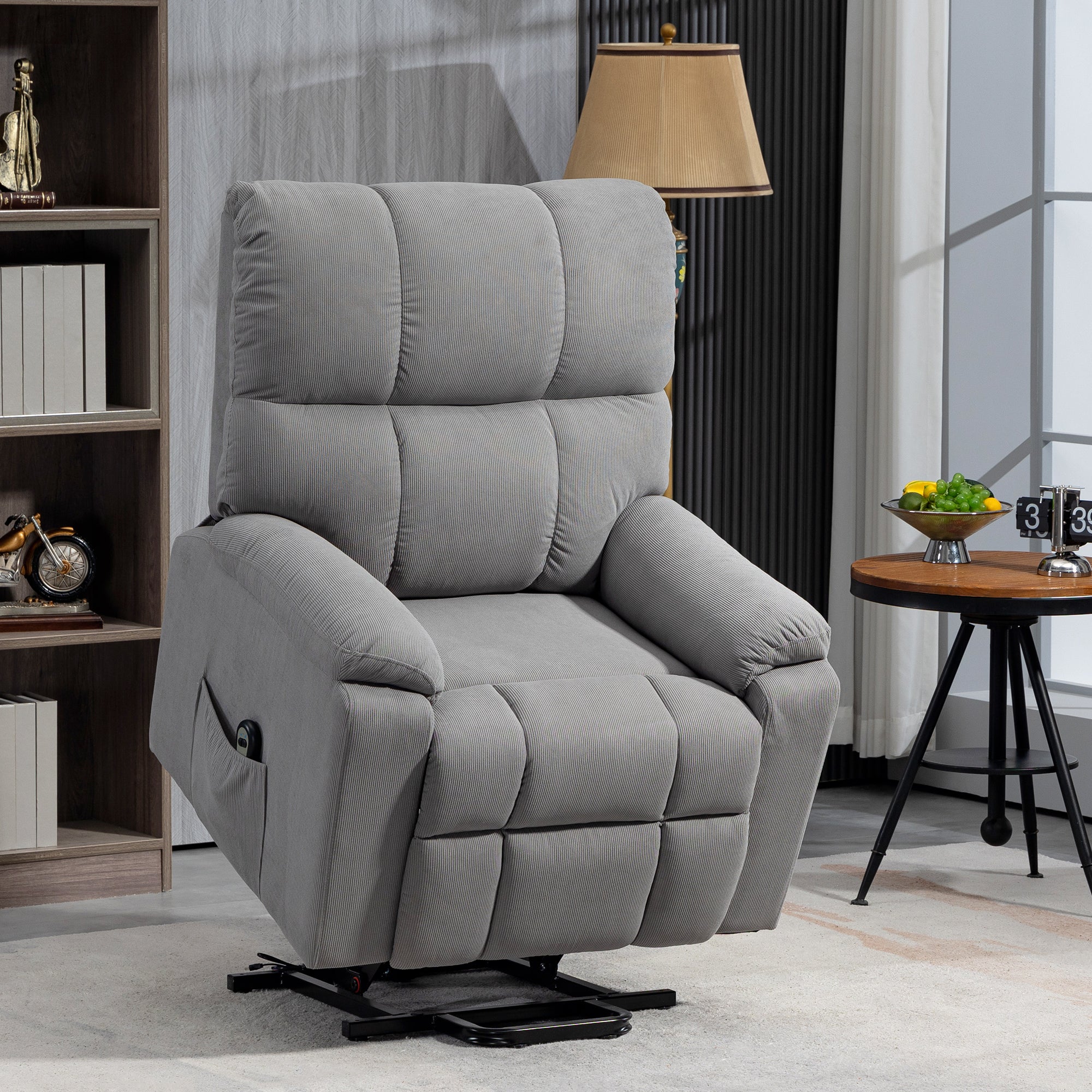 HOMCOM Power Lift Recliner Chair, Fabric Upholstered Electric Recliner Chair for Seniors with Side Pockets, Remote Control, Quick Assembly, Grey