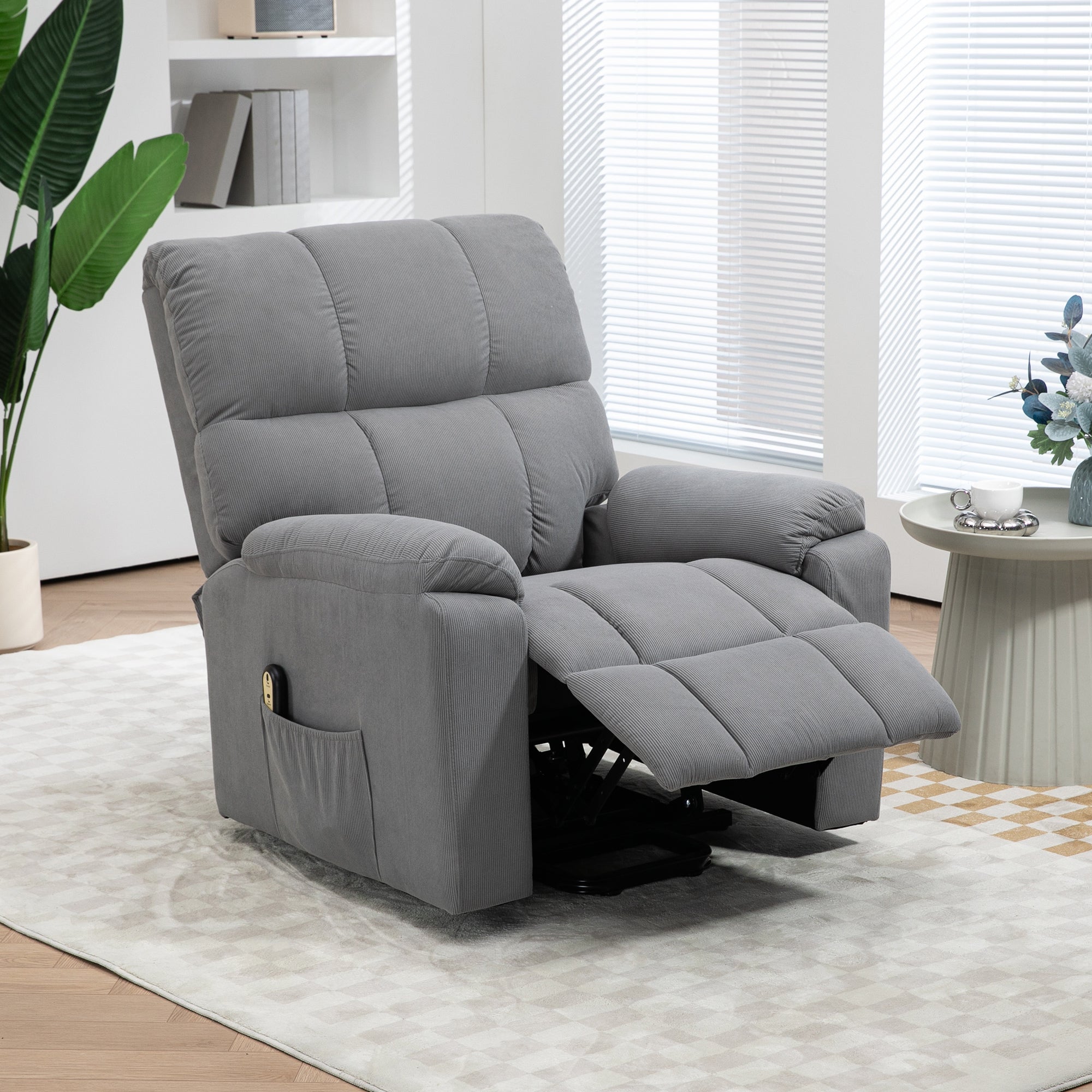 HOMCOM Power Lift Recliner Chair, Fabric Upholstered Electric Recliner Chair for Seniors with Side Pockets, Remote Control, Quick Assembly, Grey