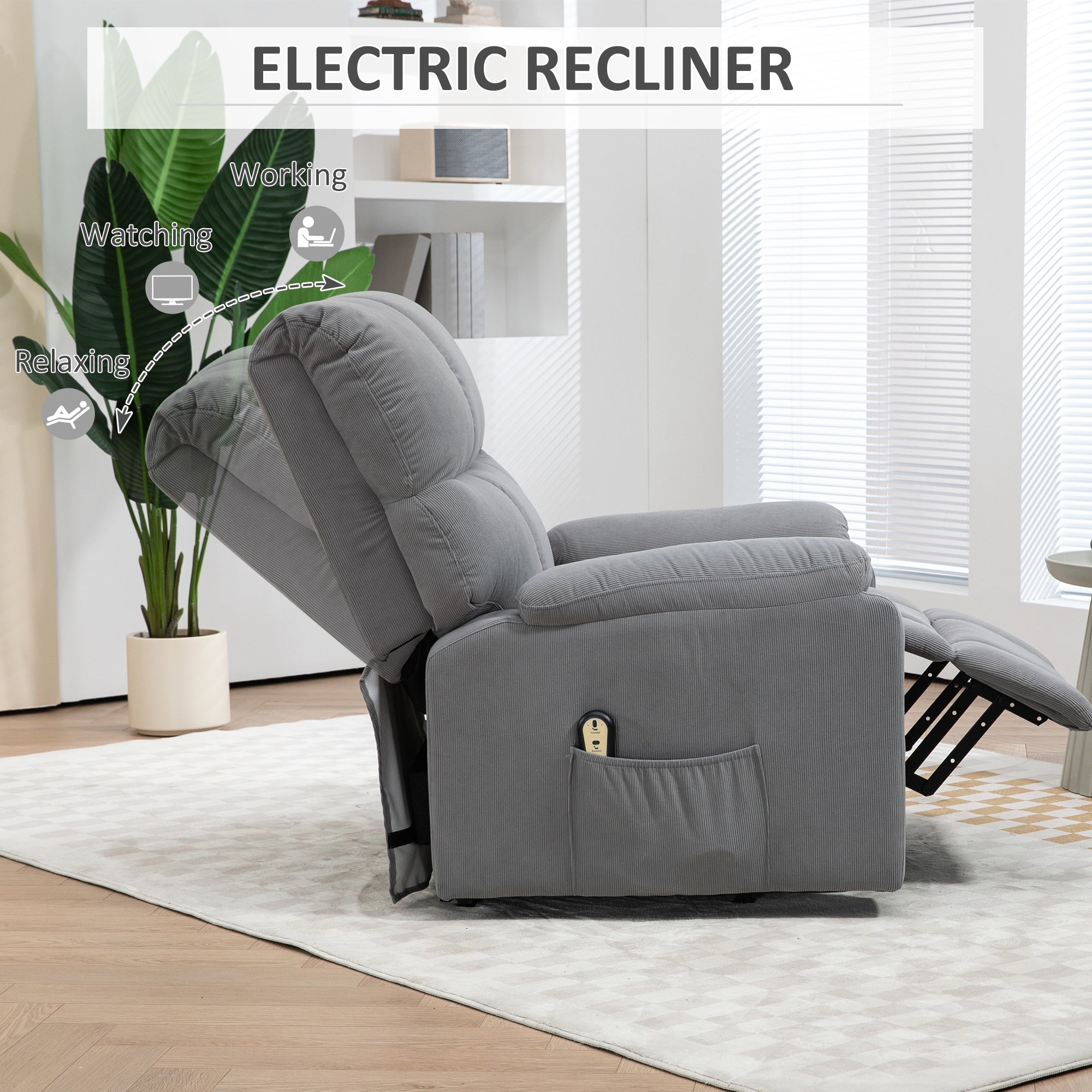 HOMCOM Power Lift Recliner Chair, Fabric Upholstered Electric Recliner Chair for Seniors with Side Pockets, Remote Control, Quick Assembly, Grey