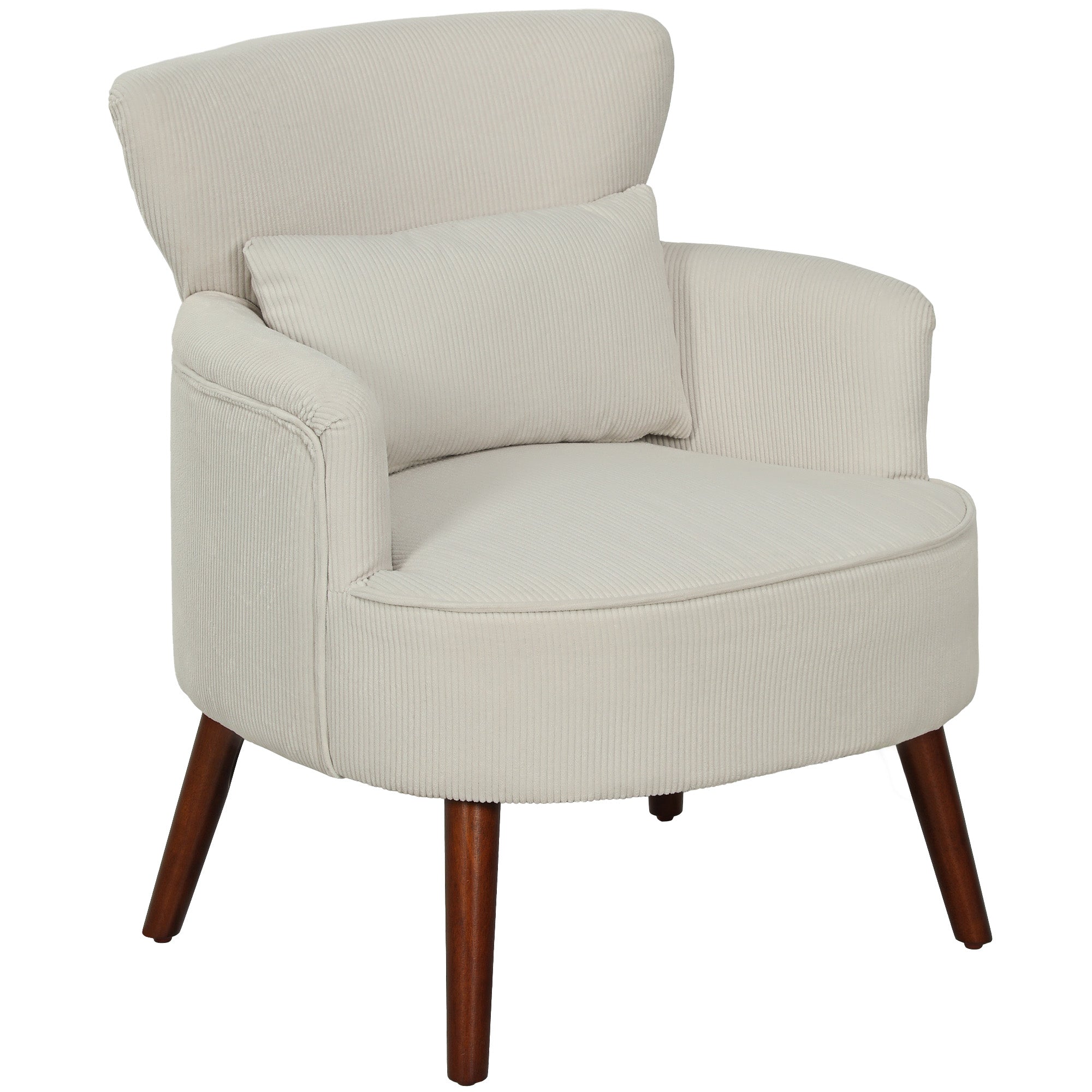 HOMCOM Accent Chair, Upholstered Armchair with Solid Wood Legs and Lumbar Pillow, Living Room Chair with Thick Padded Seat, Cream White