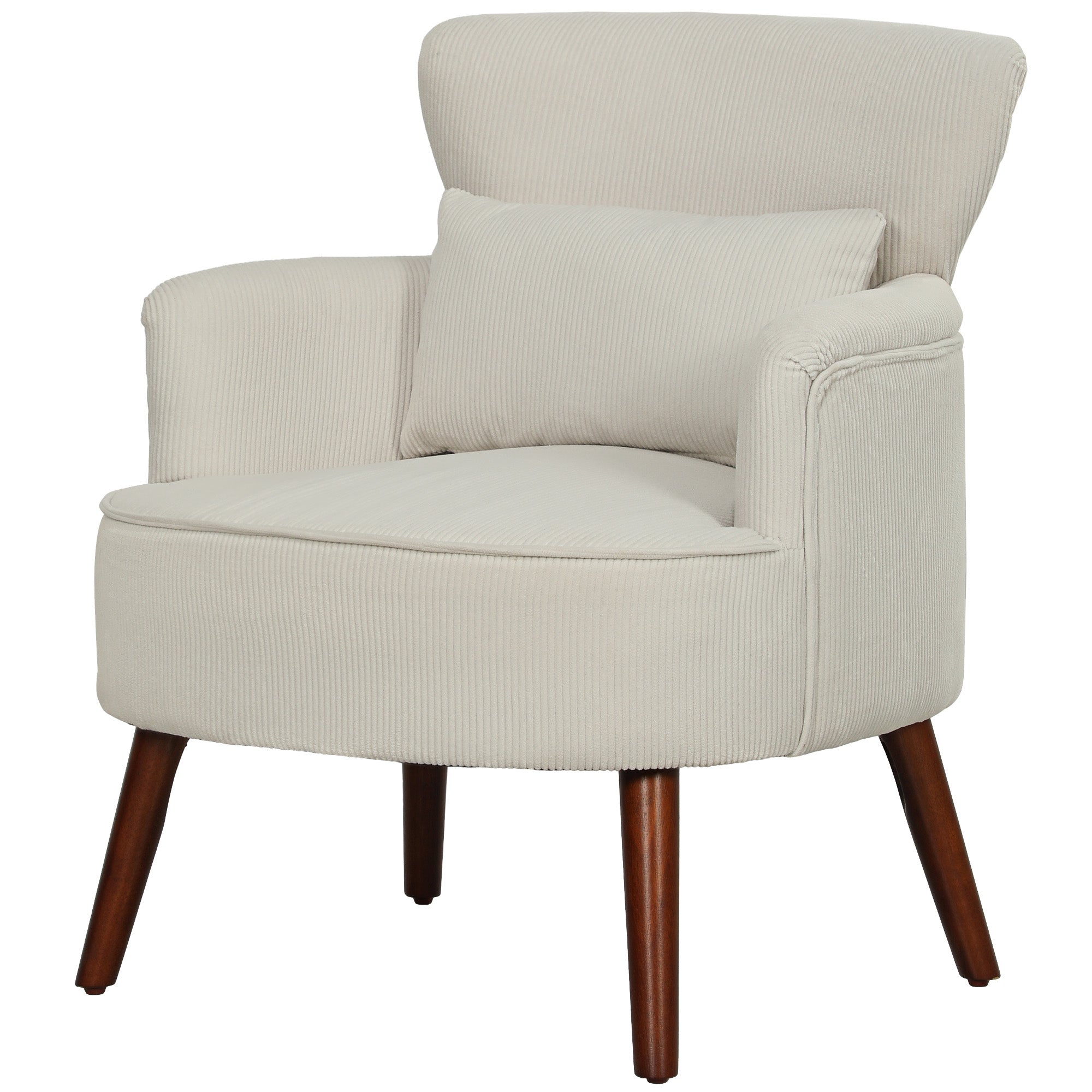 HOMCOM Accent Chair, Upholstered Armchair with Solid Wood Legs and Lumbar Pillow, Living Room Chair with Thick Padded Seat, Cream White