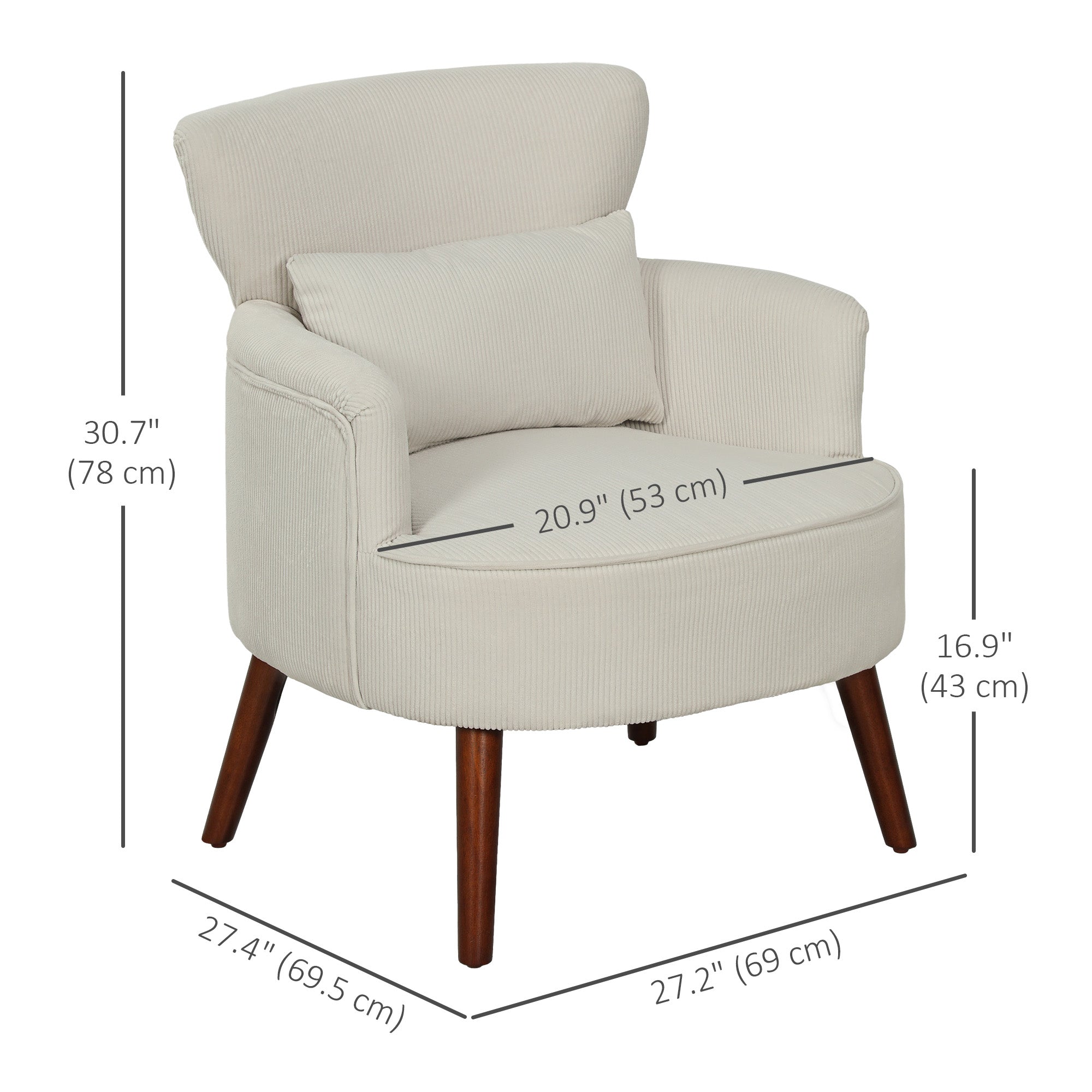 HOMCOM Accent Chair, Upholstered Armchair with Solid Wood Legs and Lumbar Pillow, Living Room Chair with Thick Padded Seat, Cream White