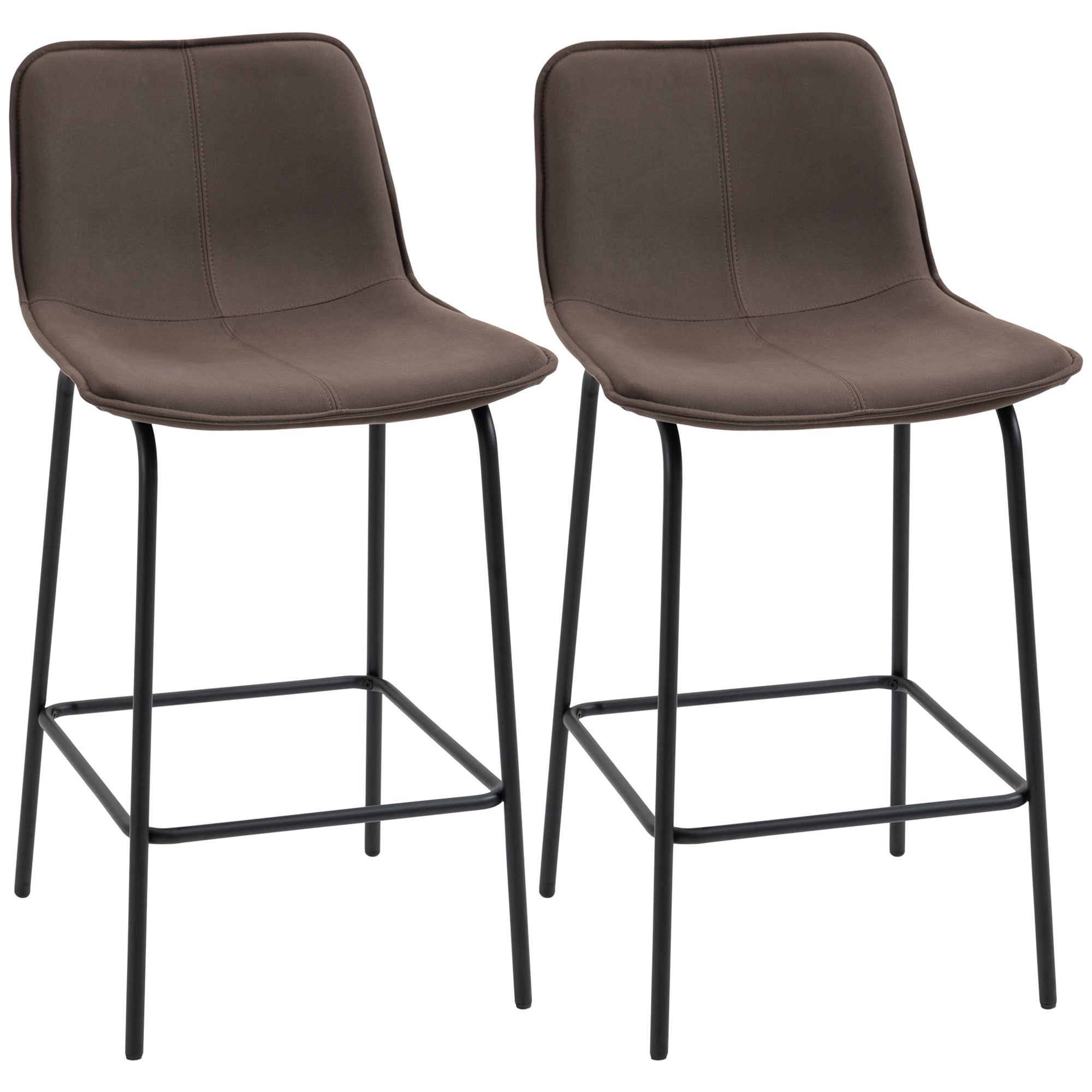 HOMCOM Bar Stools Set of 2, Upholstered Counter Height Bar Chairs, 26" (66 cm) Kitchen Stools with Steel Legs for Dining Area, Kitchen Aisle, Coffee