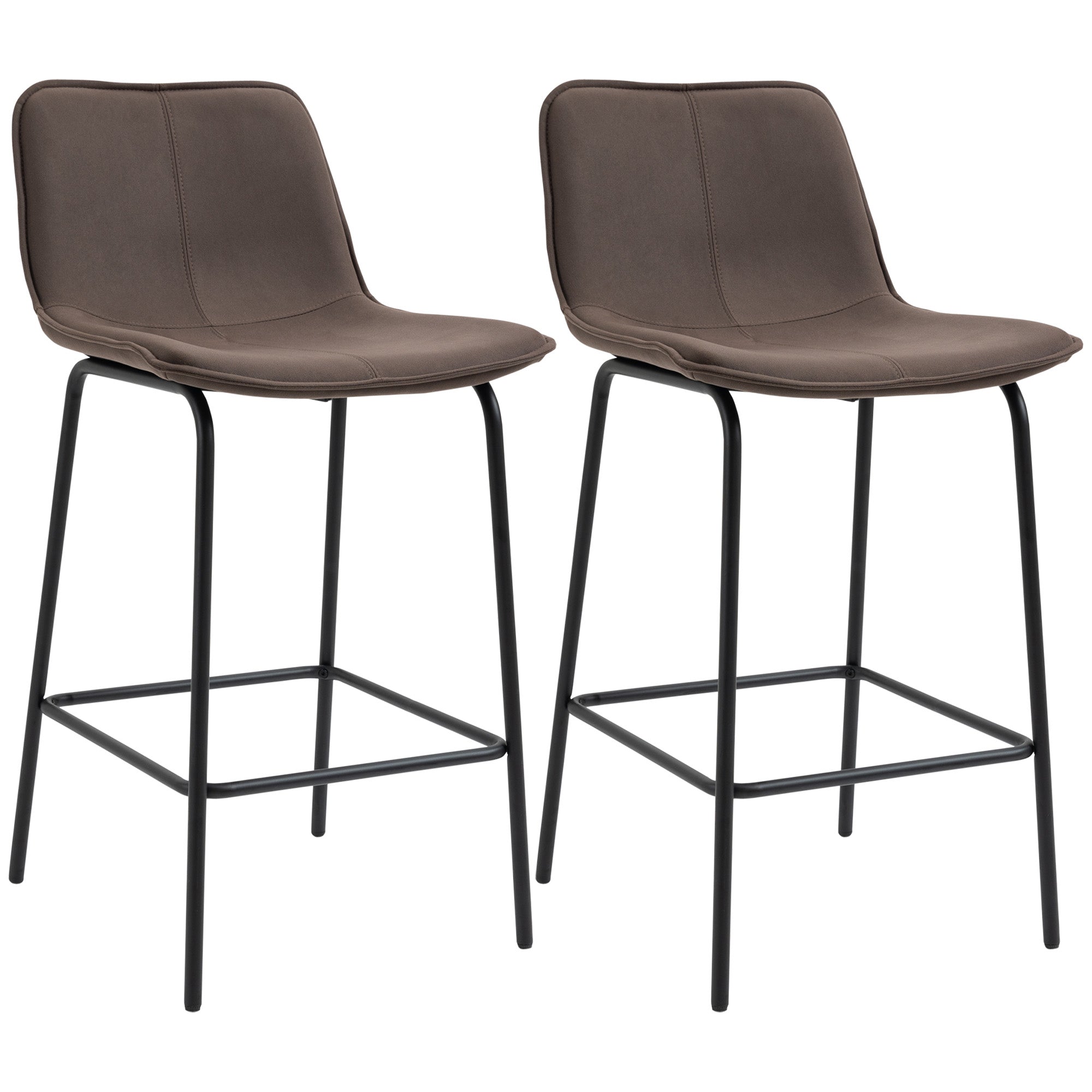 HOMCOM Bar Stools Set of 2, Upholstered Counter Height Bar Chairs, 26" (66 cm) Kitchen Stools with Steel Legs for Dining Area, Kitchen Aisle, Coffee