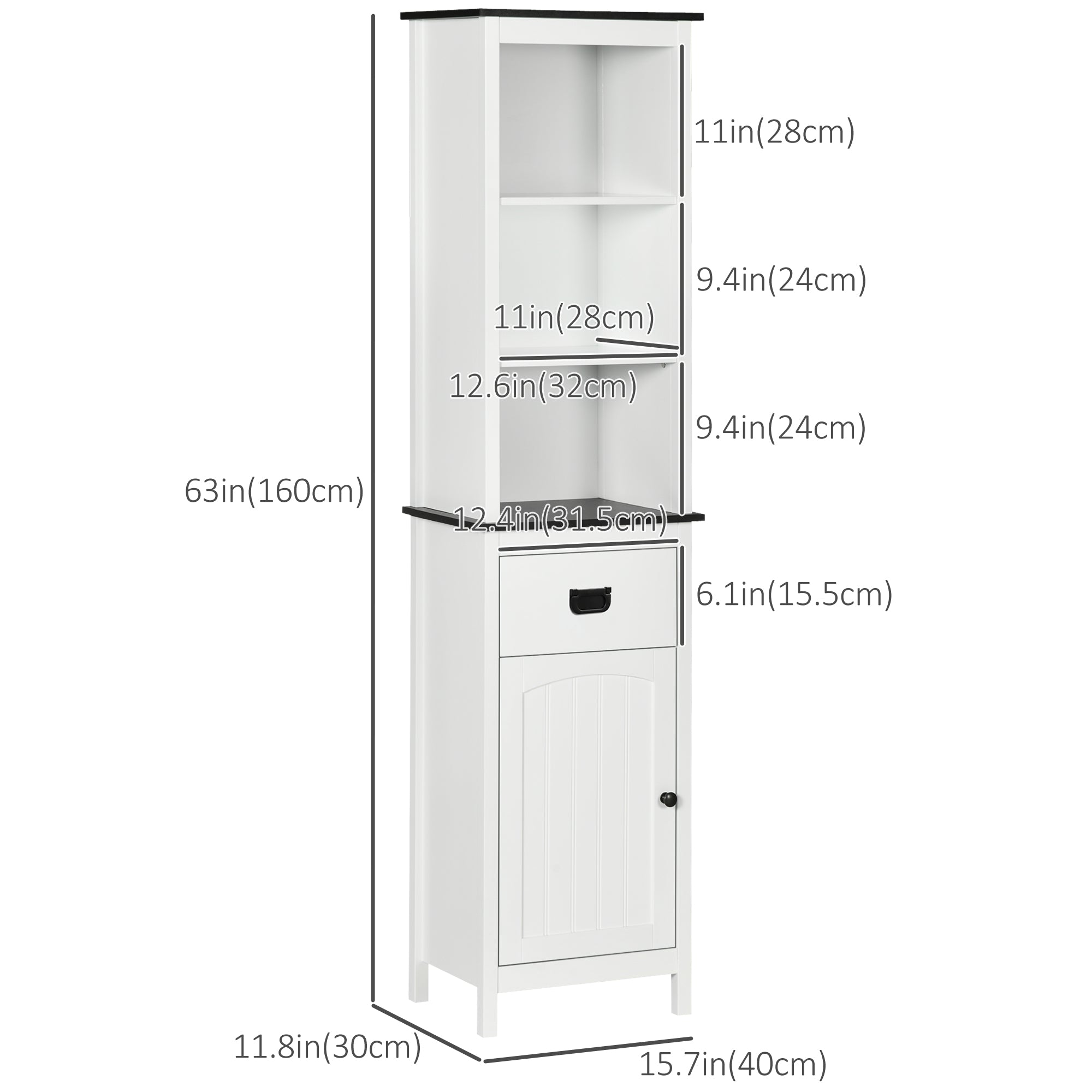 kleankin Tall Bathroom Storage Cabinet, Floor Standing Linen Cabinet with Drawer and Adjustable Shelf for Living Room, White