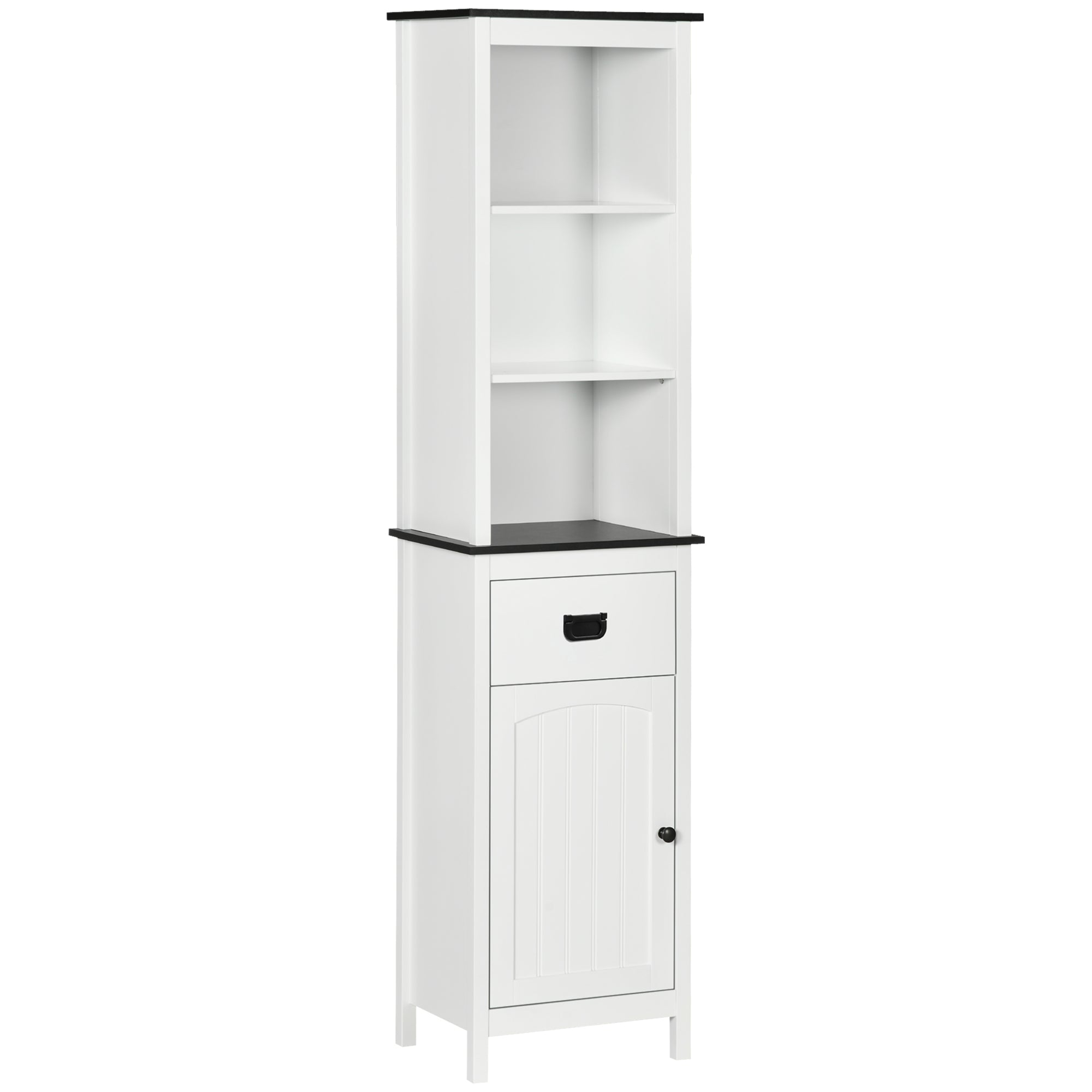 kleankin Tall Bathroom Storage Cabinet, Floor Standing Linen Cabinet with Drawer and Adjustable Shelf for Living Room, White