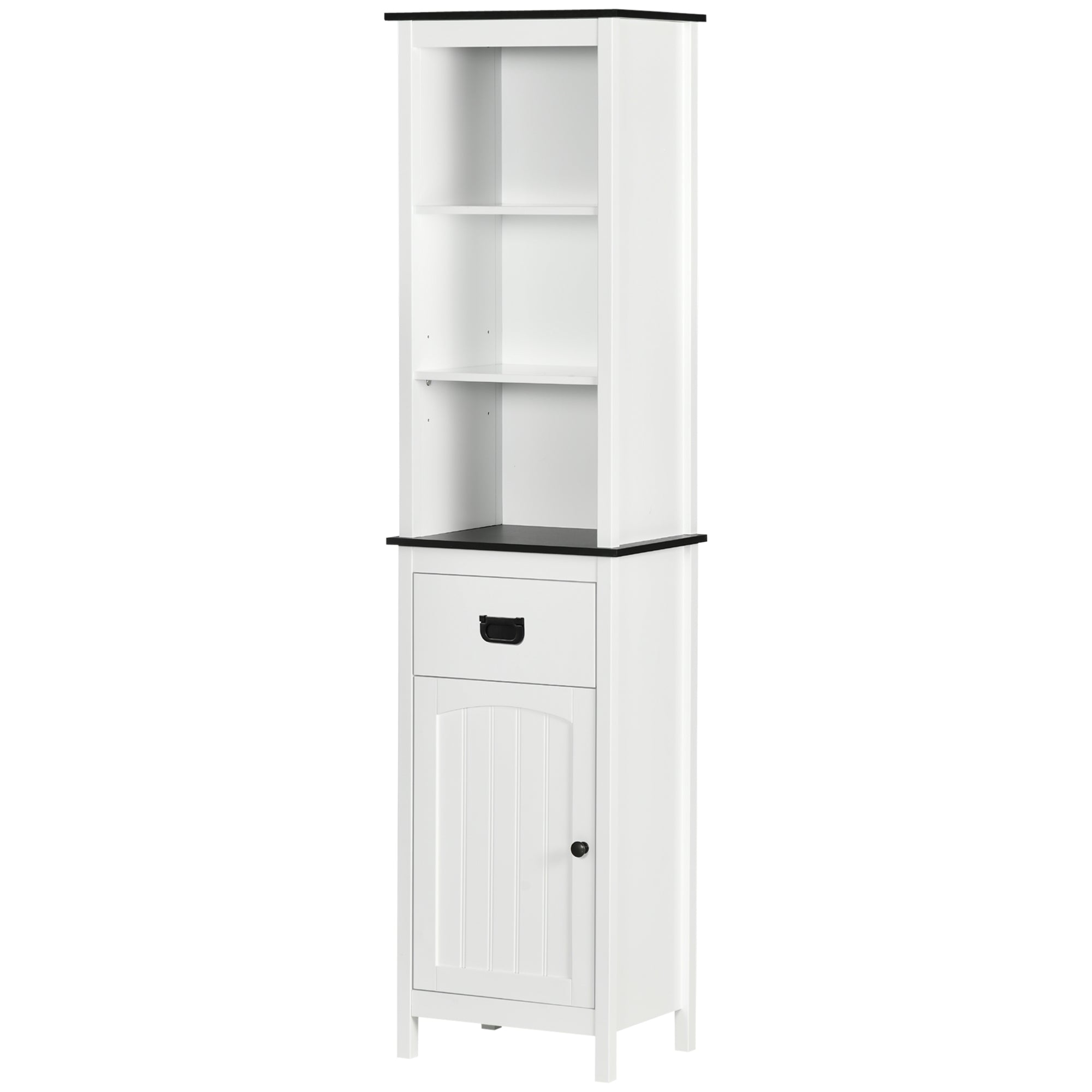 kleankin Tall Bathroom Storage Cabinet, Floor Standing Linen Cabinet with Drawer and Adjustable Shelf for Living Room, White