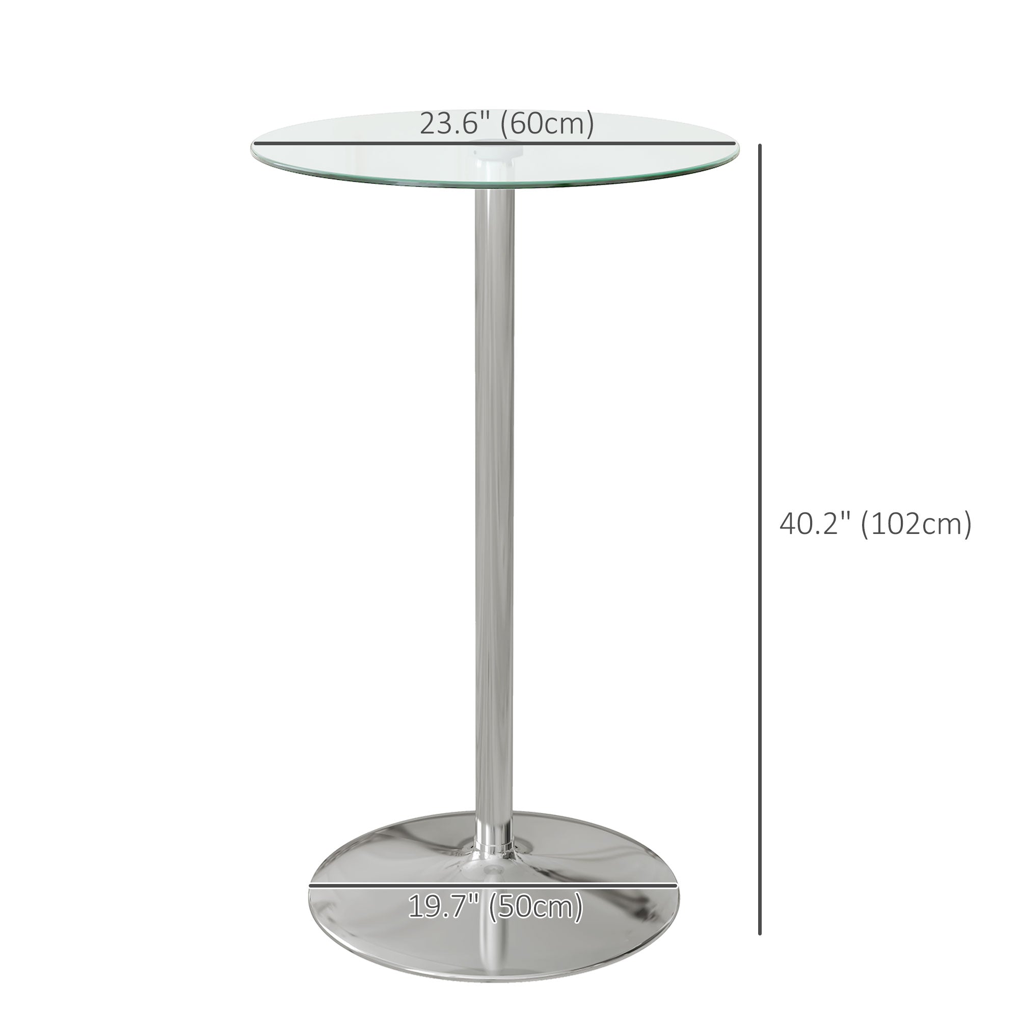 HOMCOM Round Bar Table, High Top Kitchen Table with Tempered Glass Top and Steel Frame, Modern Pub Table for 2, Easy Assembly for Home Bar, Clear