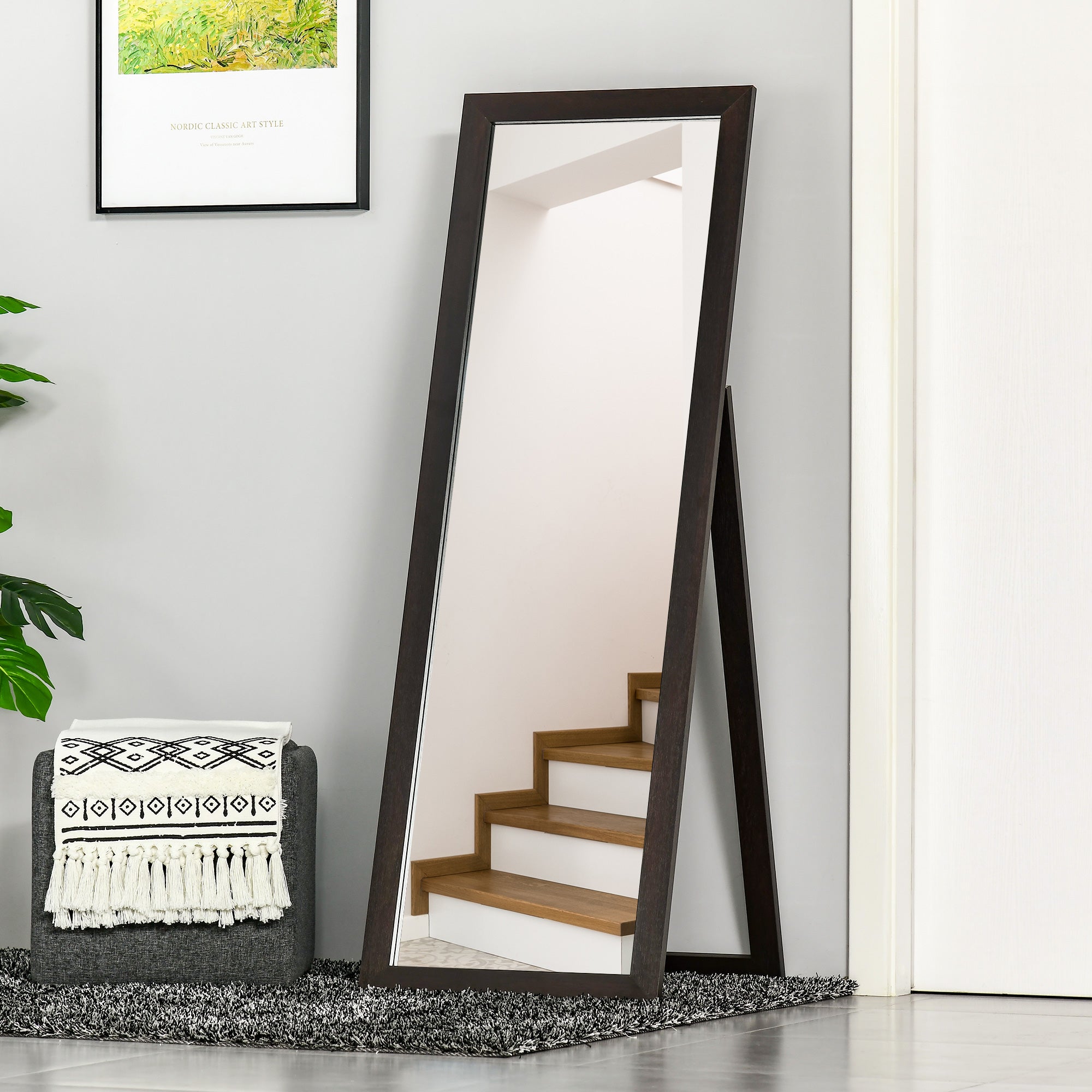 HOMCOM 58" x 20" Full Length Mirror, Floor Standing Mirror, Rectangular Full Body Mirror for Bedroom, Living Room, Brown