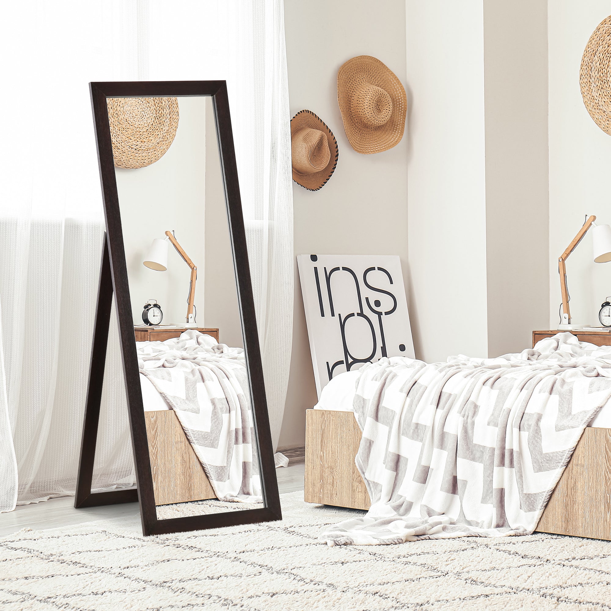 HOMCOM 58" x 20" Full Length Mirror, Floor Standing Mirror, Rectangular Full Body Mirror for Bedroom, Living Room, Brown