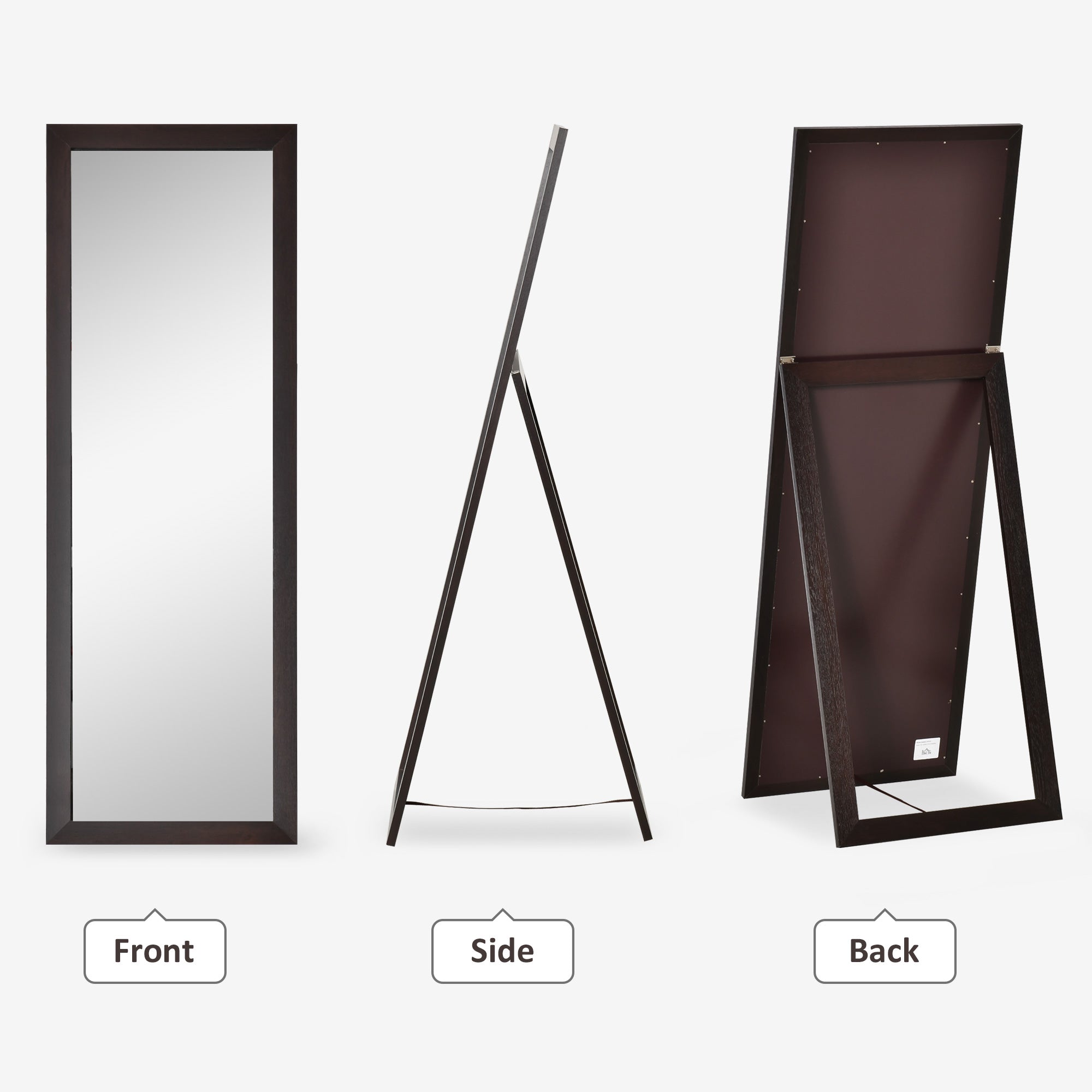 HOMCOM 58" x 20" Full Length Mirror, Floor Standing Mirror, Rectangular Full Body Mirror for Bedroom, Living Room, Brown