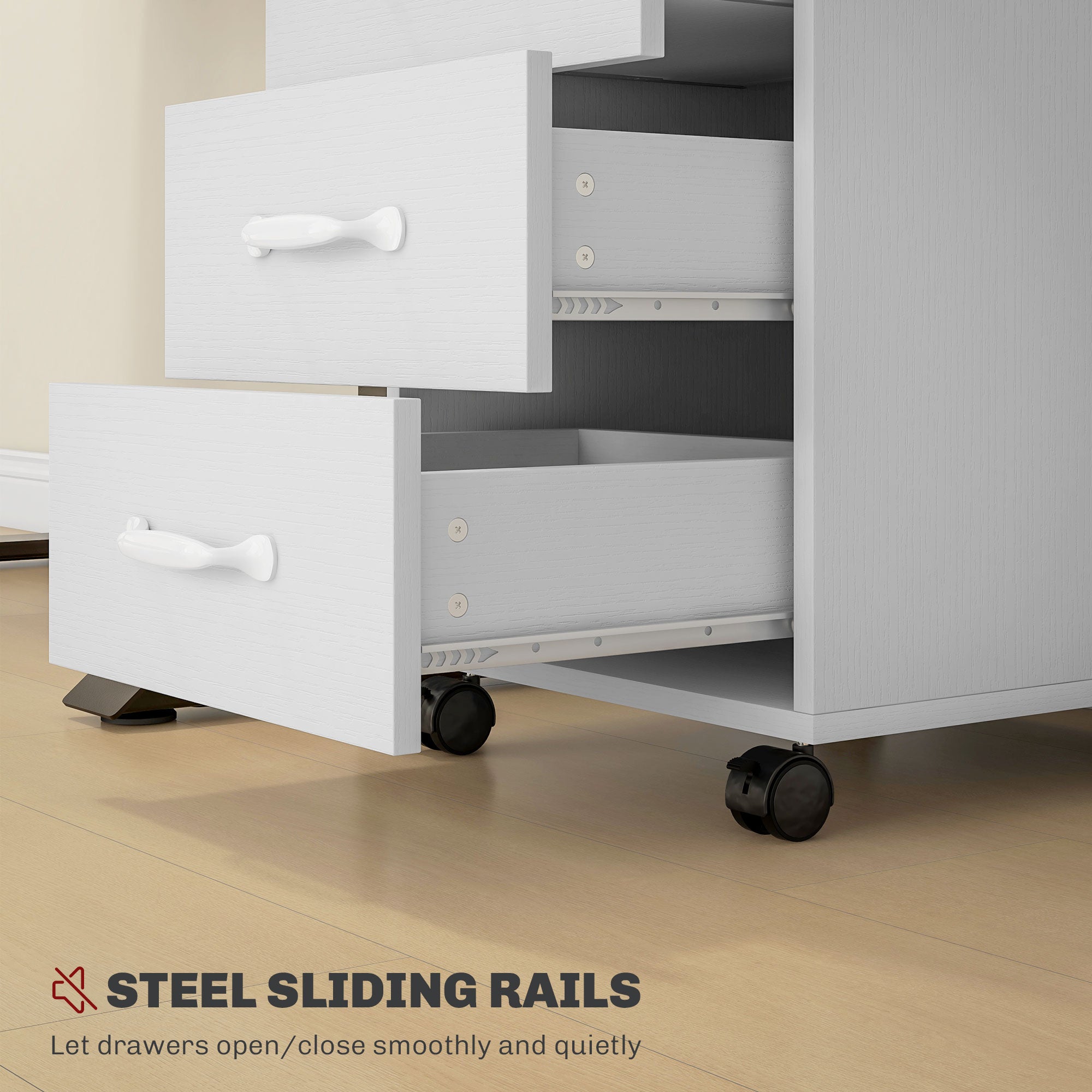 HOMCOM Mobile Filing Cabinet with 3 Drawers, Under Desk File Cabinet, White