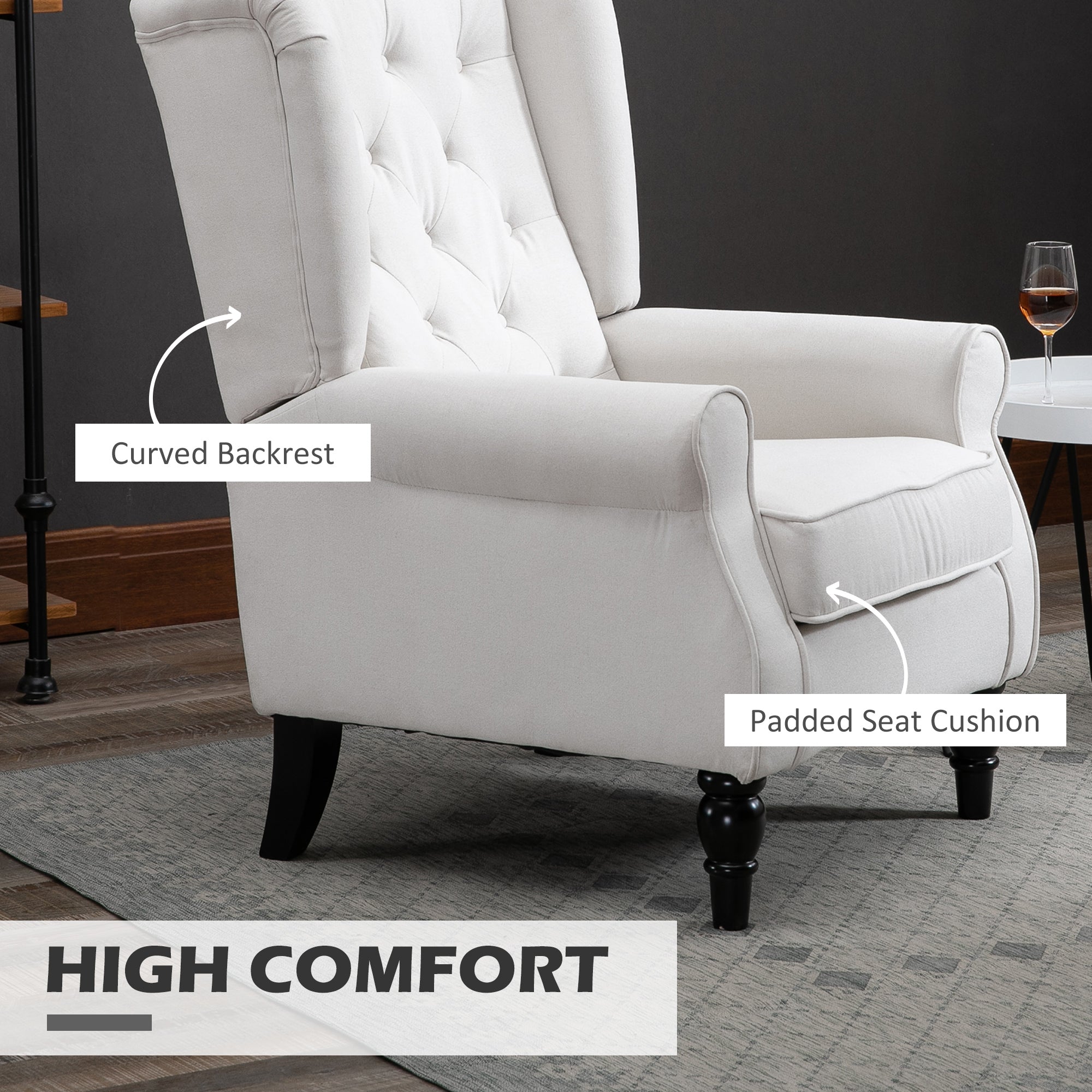 HOMCOM Retro Accent Chair, Wingback Armchair with Wood Frame Button Tufted Design for Living Room Bedroom, Cream White