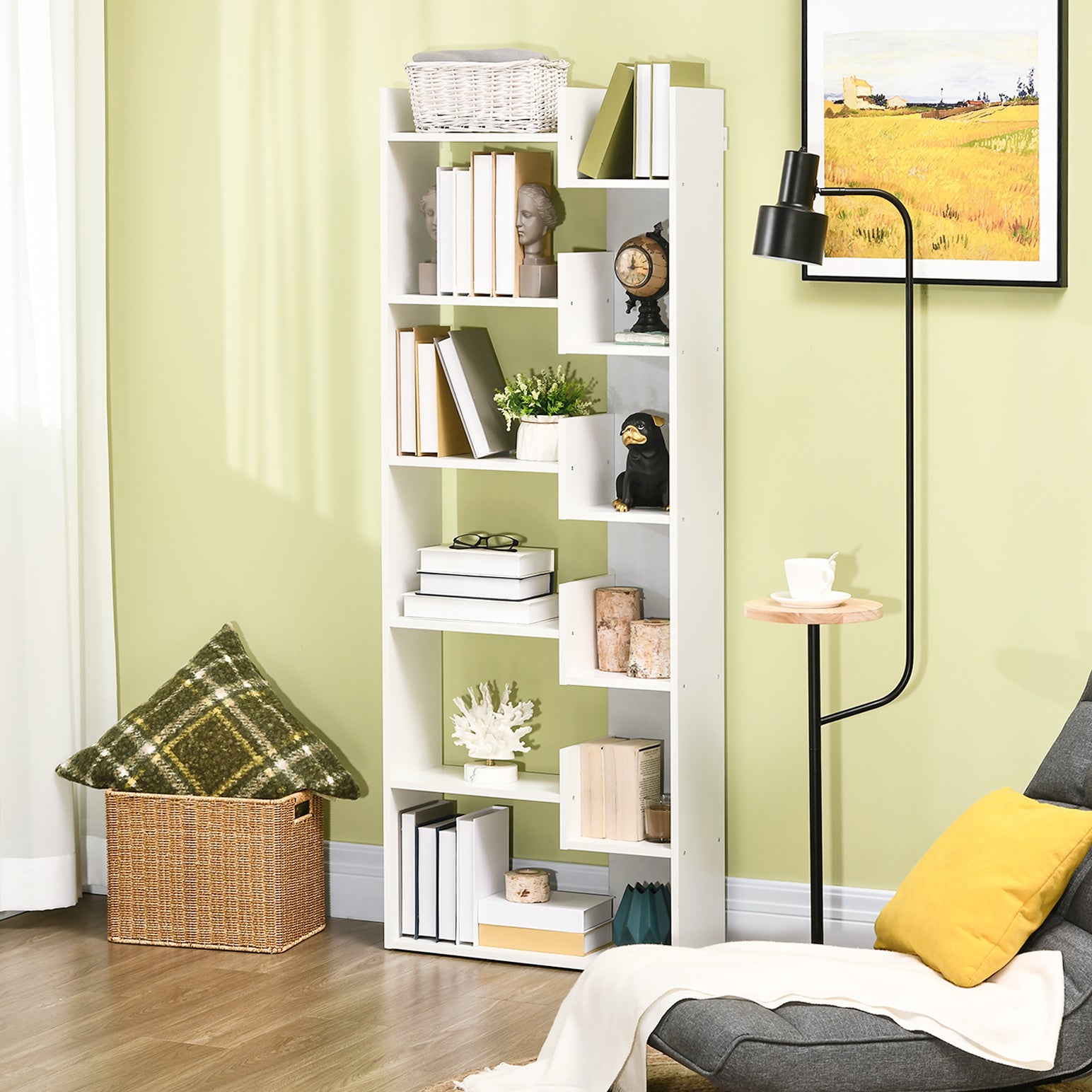 HOMCOM 6-Tier Bookshelf, Modern Bookcase with 11 Open Shelves, Freestanding Decorative Storage Shelving for Home Office and Study, White