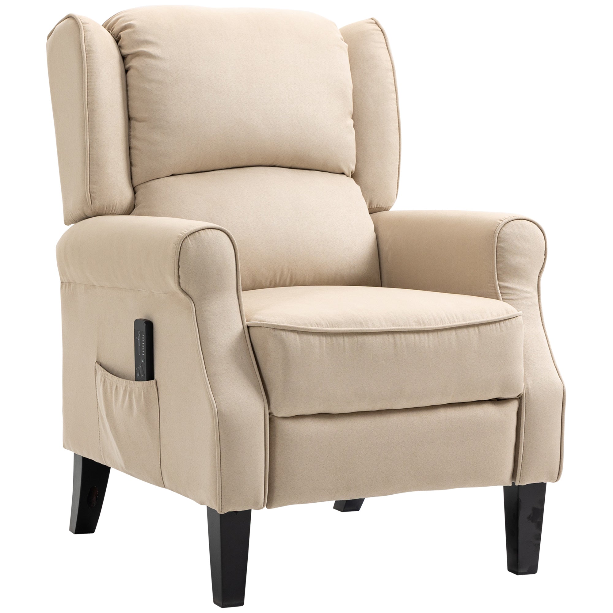 HOMCOM Massage Recliner Chair for Living Room, Push Back Recliner Sofa, Wingback Reclining Chair with Extendable Footrest, Remote Control, Side Pockets, Beige