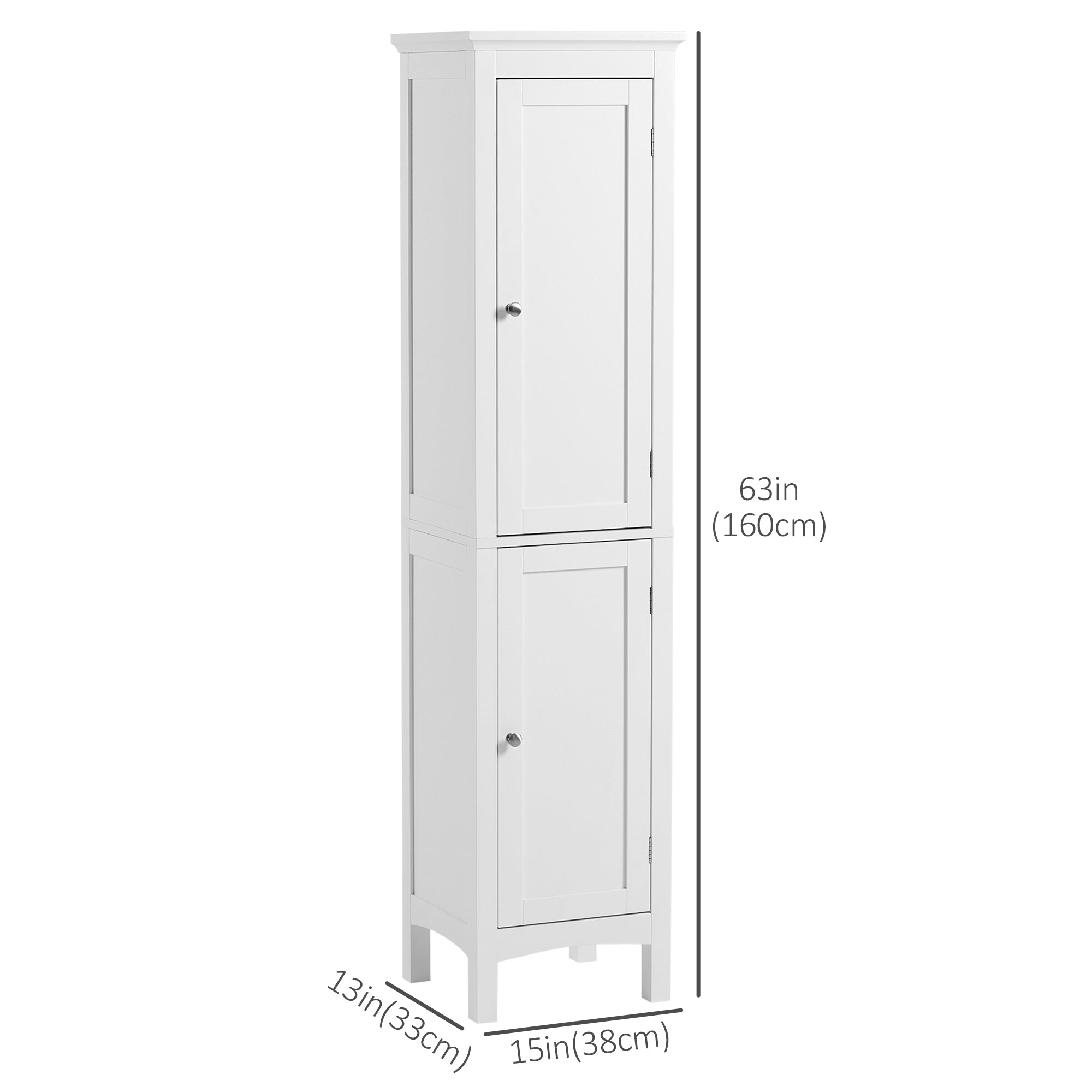 kleankin Bathroom Tall Cabinet, Freestanding Storage Organizer with Adjustable Shelves and 2 Doors, White