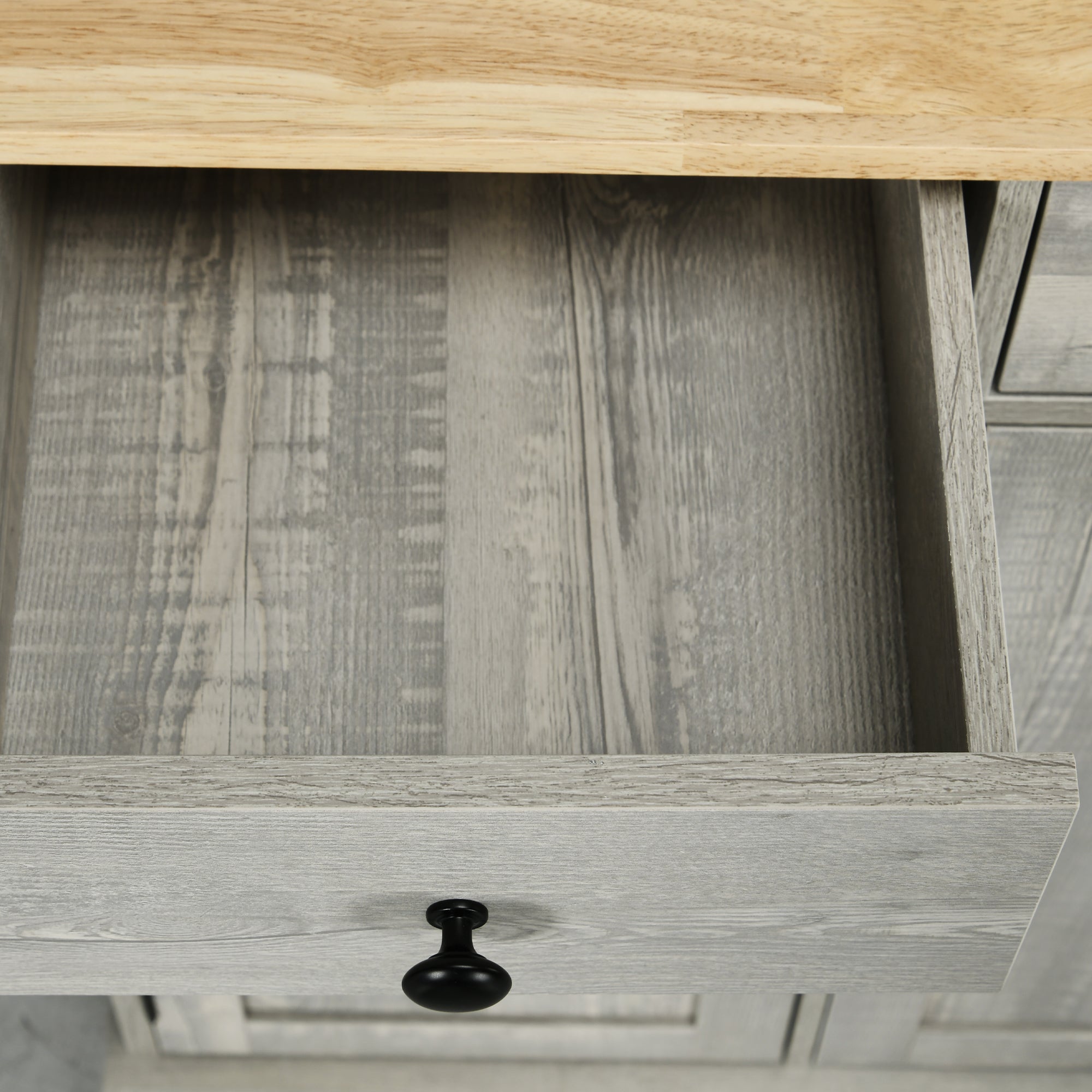 Kitchen Storage Cabinet, Sideboard Floor Cupboard with Solid Wood Top, Adjustable Shelf, and 3 Drawers, Light Gray