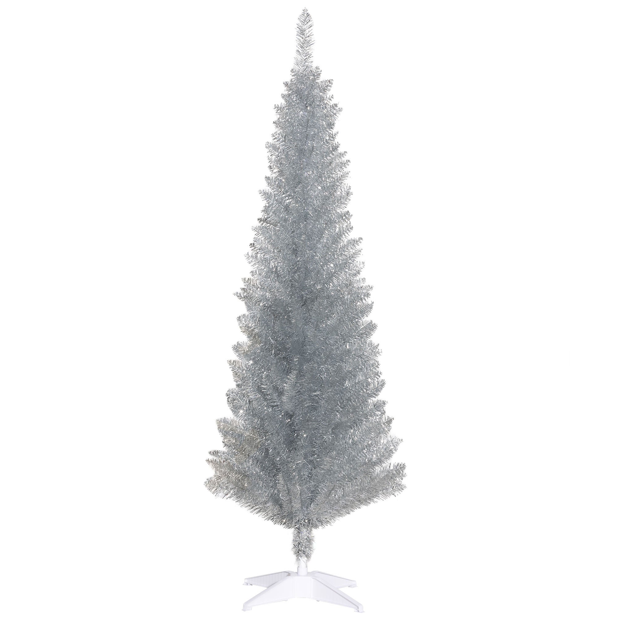 5ft Unlit Pencil Artificial Christmas Tree with Realistic Branches and 294 Tips Plastic Base Silver