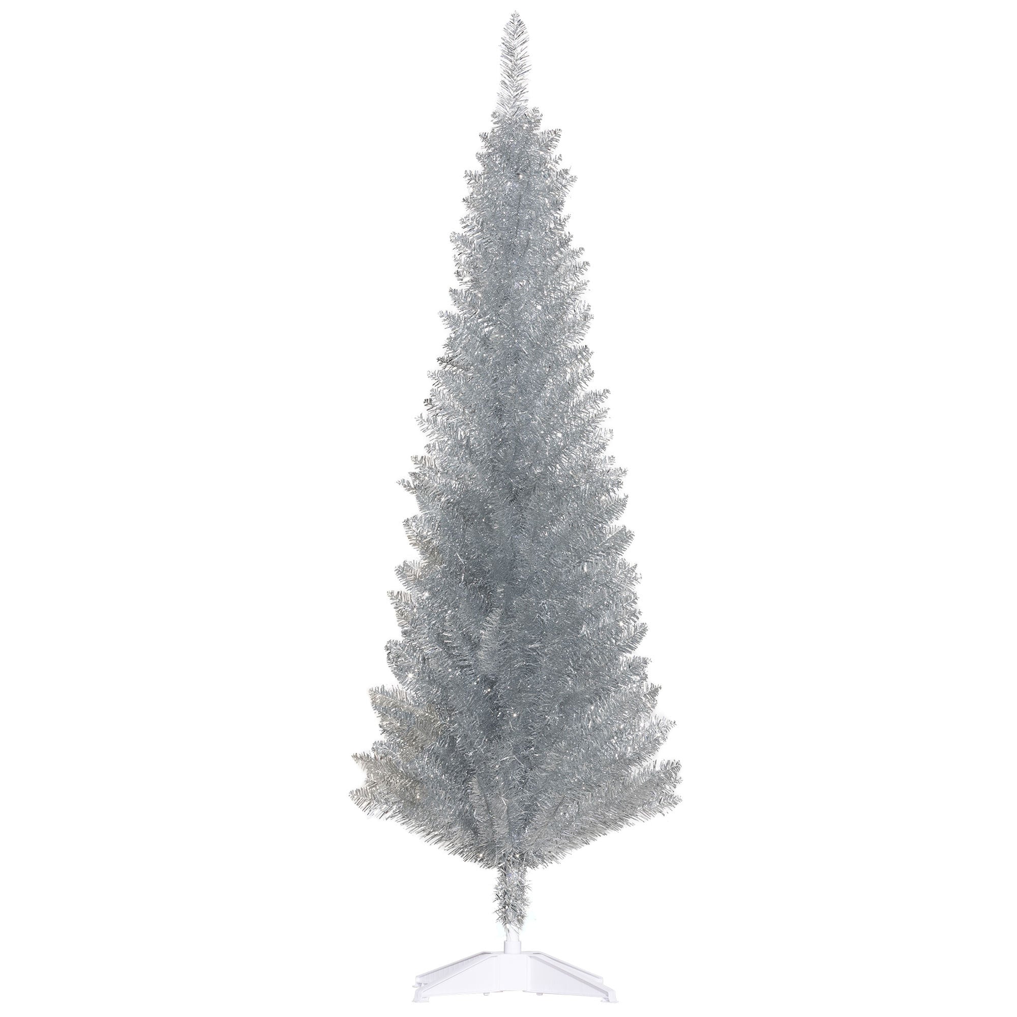 5ft Unlit Pencil Artificial Christmas Tree with Realistic Branches and 294 Tips Plastic Base Silver