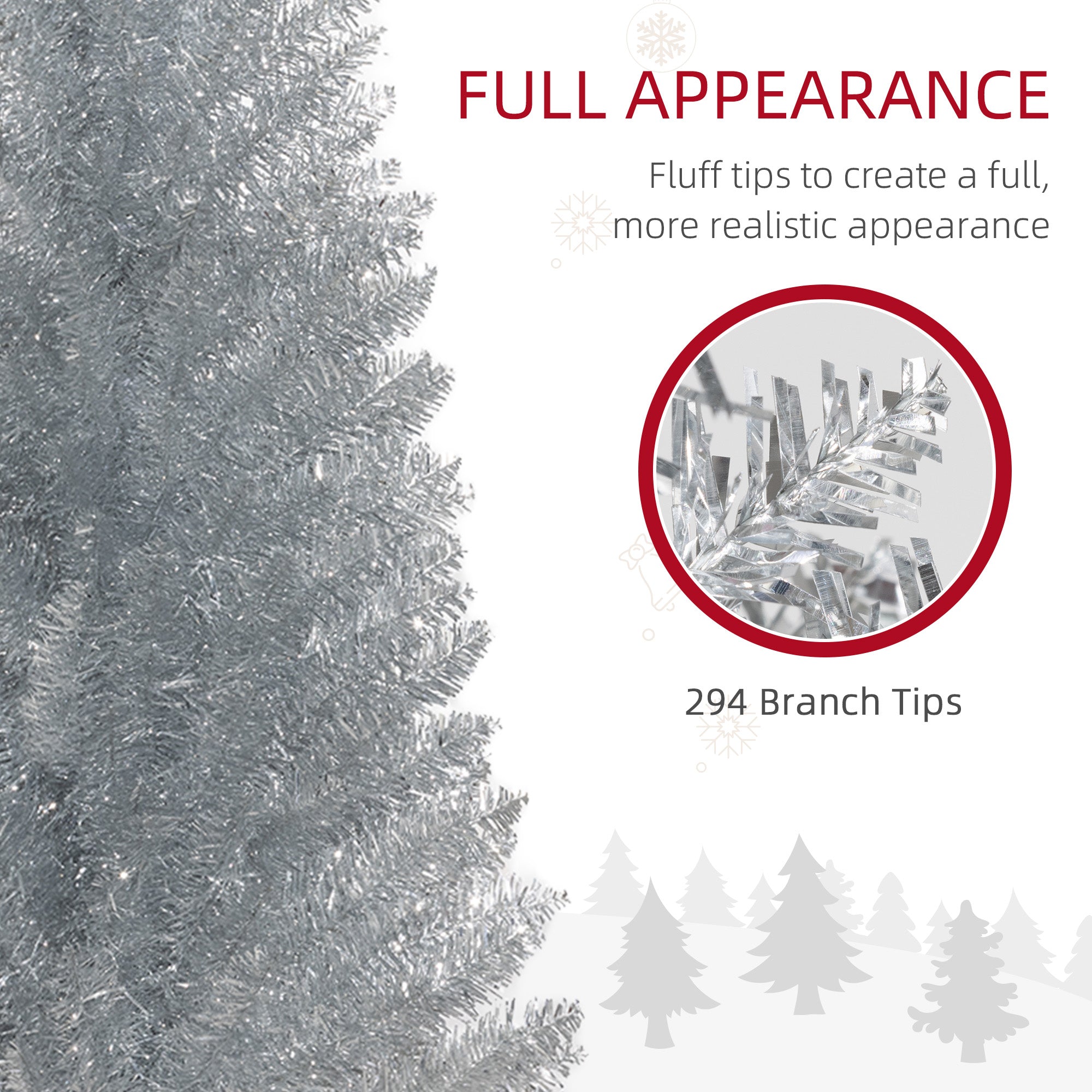 5ft Unlit Pencil Artificial Christmas Tree with Realistic Branches and 294 Tips Plastic Base Silver