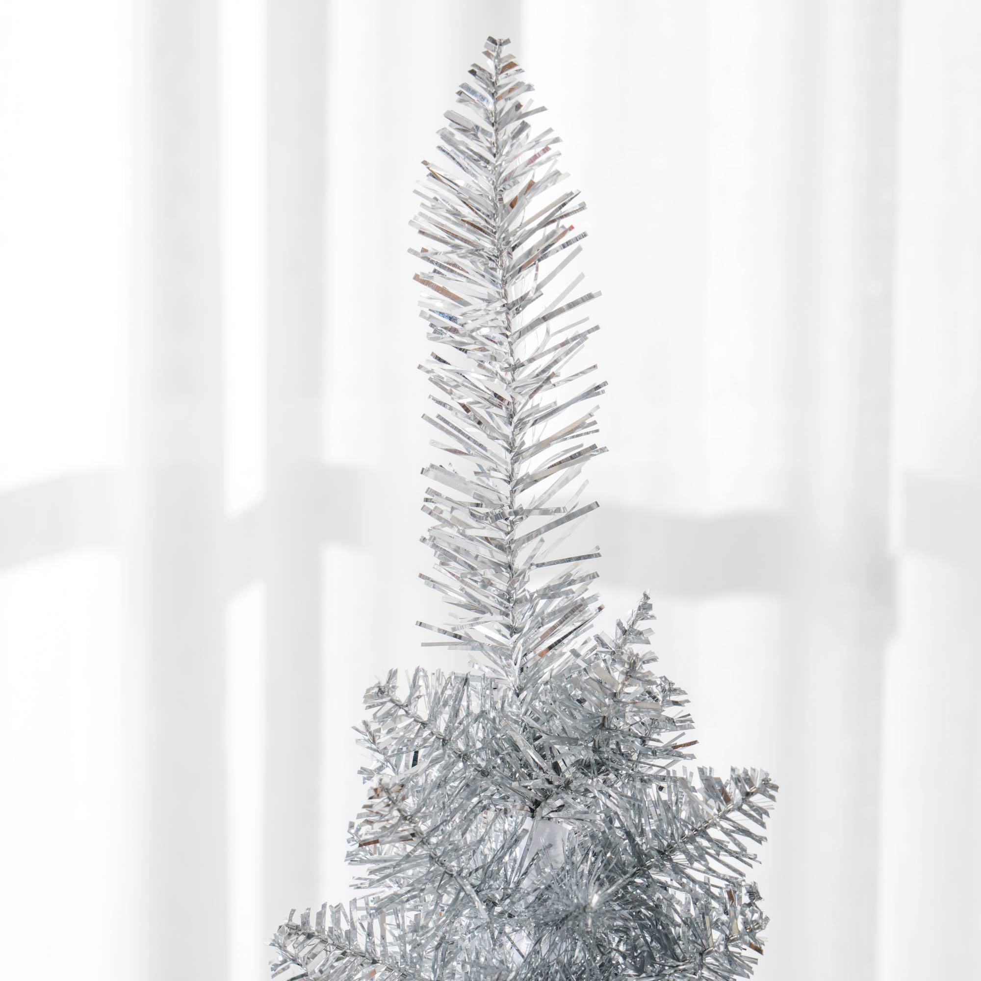 5ft Unlit Pencil Artificial Christmas Tree with Realistic Branches and 294 Tips Plastic Base Silver