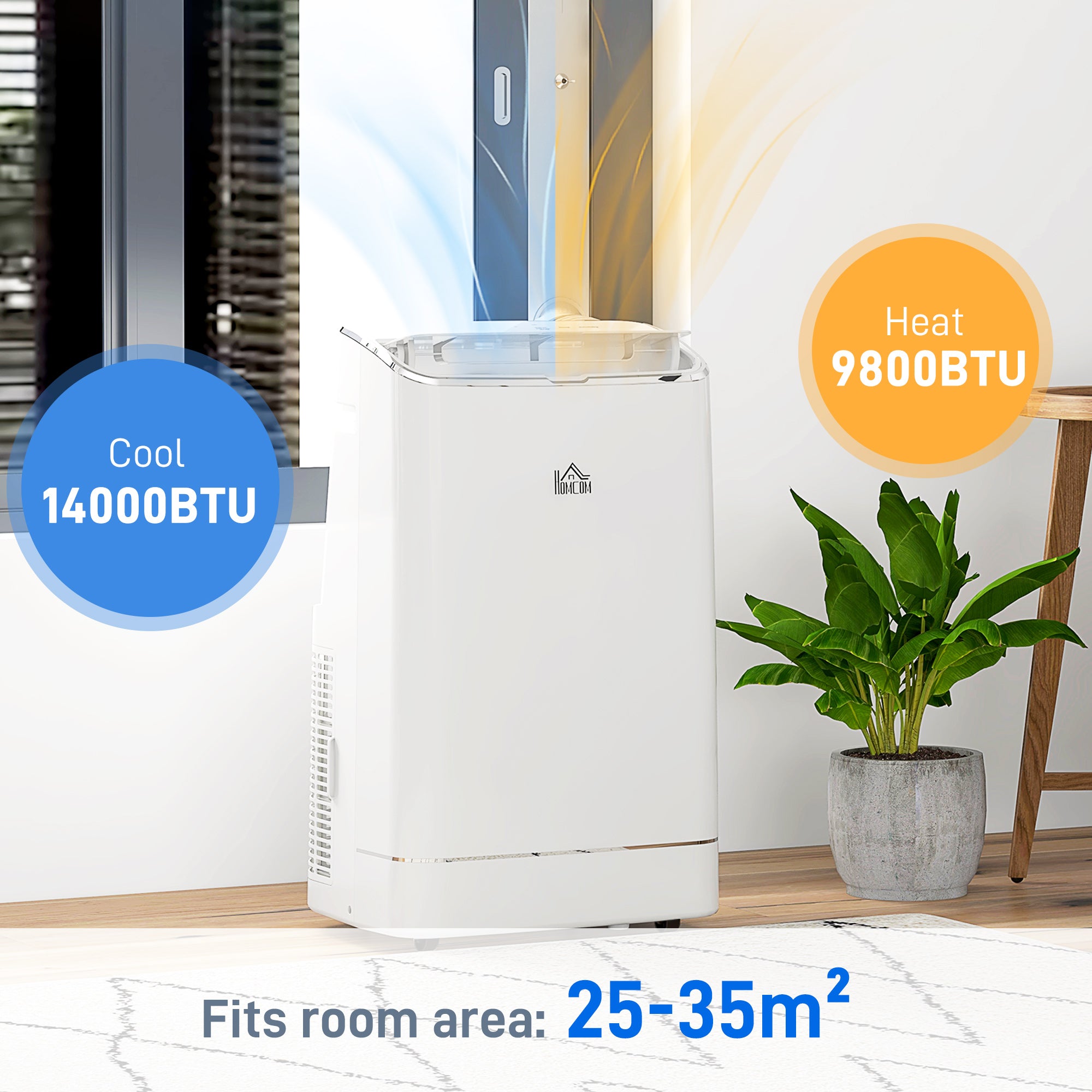 HOMCOM 14000 BTU Portable Air Conditioner, Smart Home WiFi Compatible, 5-in-1 Heater Dehumidifier Cooler Fan, with Sleep Mode, Remote, 24H Timer, Window Venting Kit, A Energy Efficiency, 35m², White