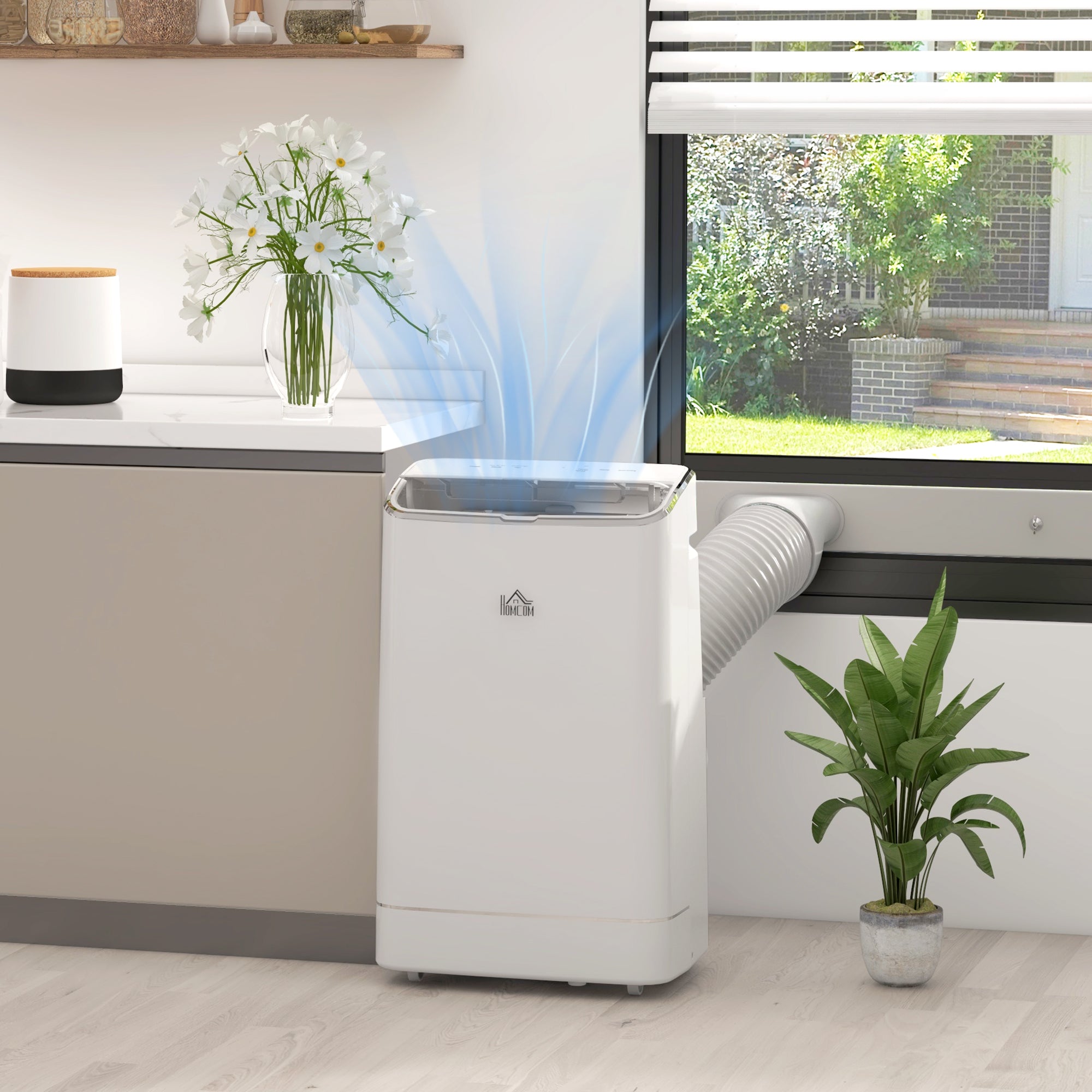 HOMCOM 14000 BTU Portable Air Conditioner, Smart Home WiFi Compatible, 5-in-1 Heater Dehumidifier Cooler Fan, with Sleep Mode, Remote, 24H Timer, Window Venting Kit, A Energy Efficiency, 35m², White
