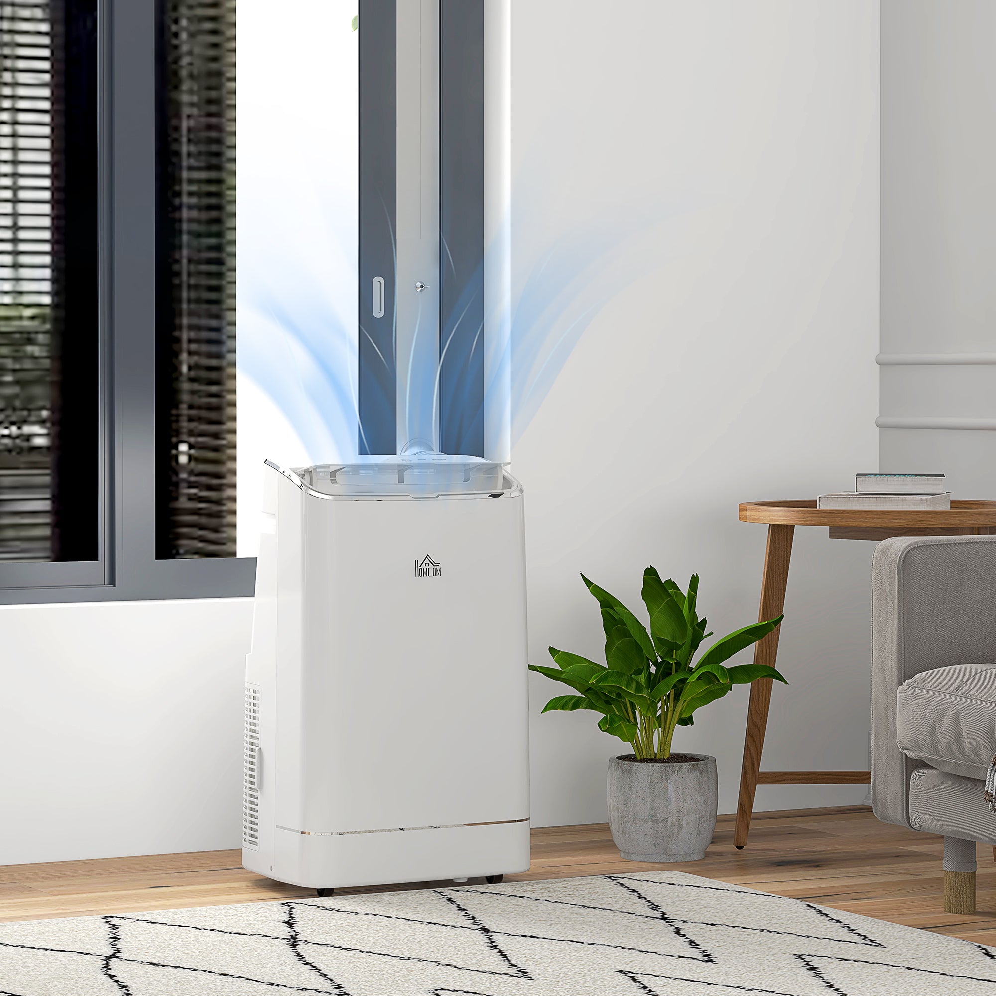 HOMCOM 14000 BTU Portable Air Conditioner, Smart Home WiFi Compatible, 5-in-1 Heater Dehumidifier Cooler Fan, with Sleep Mode, Remote, 24H Timer, Window Venting Kit, A Energy Efficiency, 35m², White