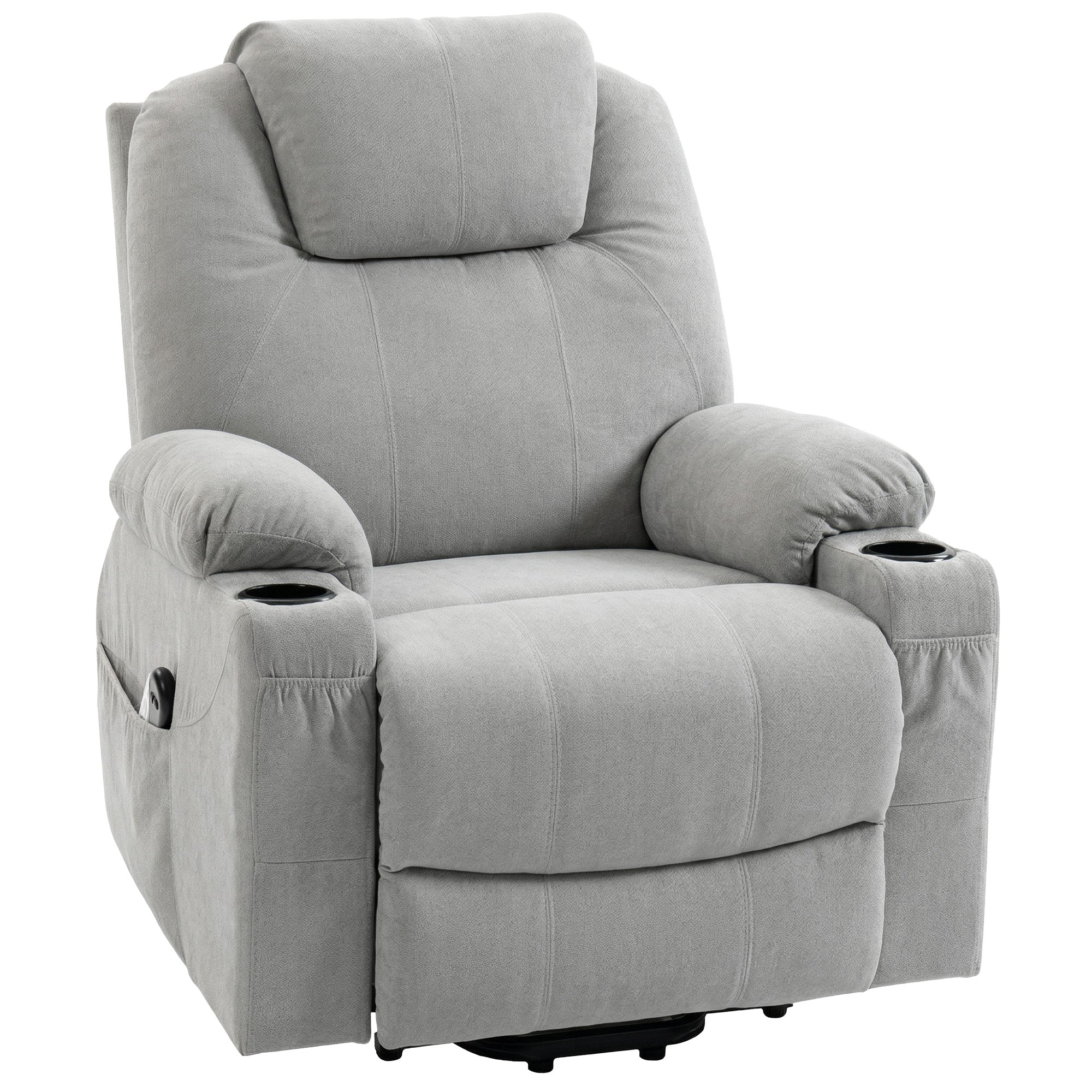 Power Lift Recliner Chair with Vibration Massage and Heat, Electric Lift Chair with Pocket Spring & Wide Backrest, Fabric Riser and Reclining Armchair with Remote, Side Pockets, Light Grey