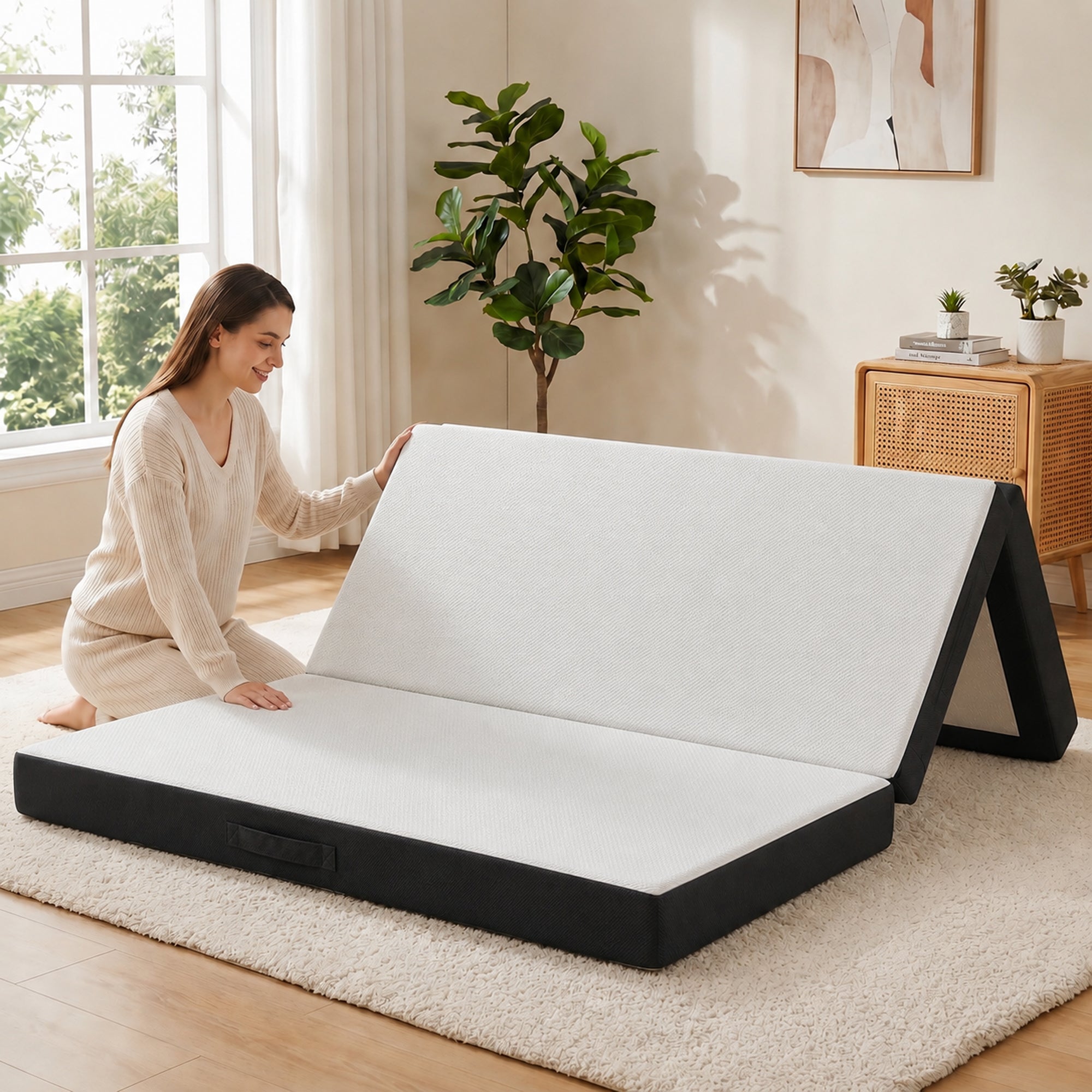 Trifold Mattress, 6 Inch Memory Foam Foldable Mattress, Queen Portable Folding Floor Bed with Washable Cover, Cooling Gel Topper for Guest, Camping, RV, Travel, Yoga, Made in USA 80" x 60" x 6"