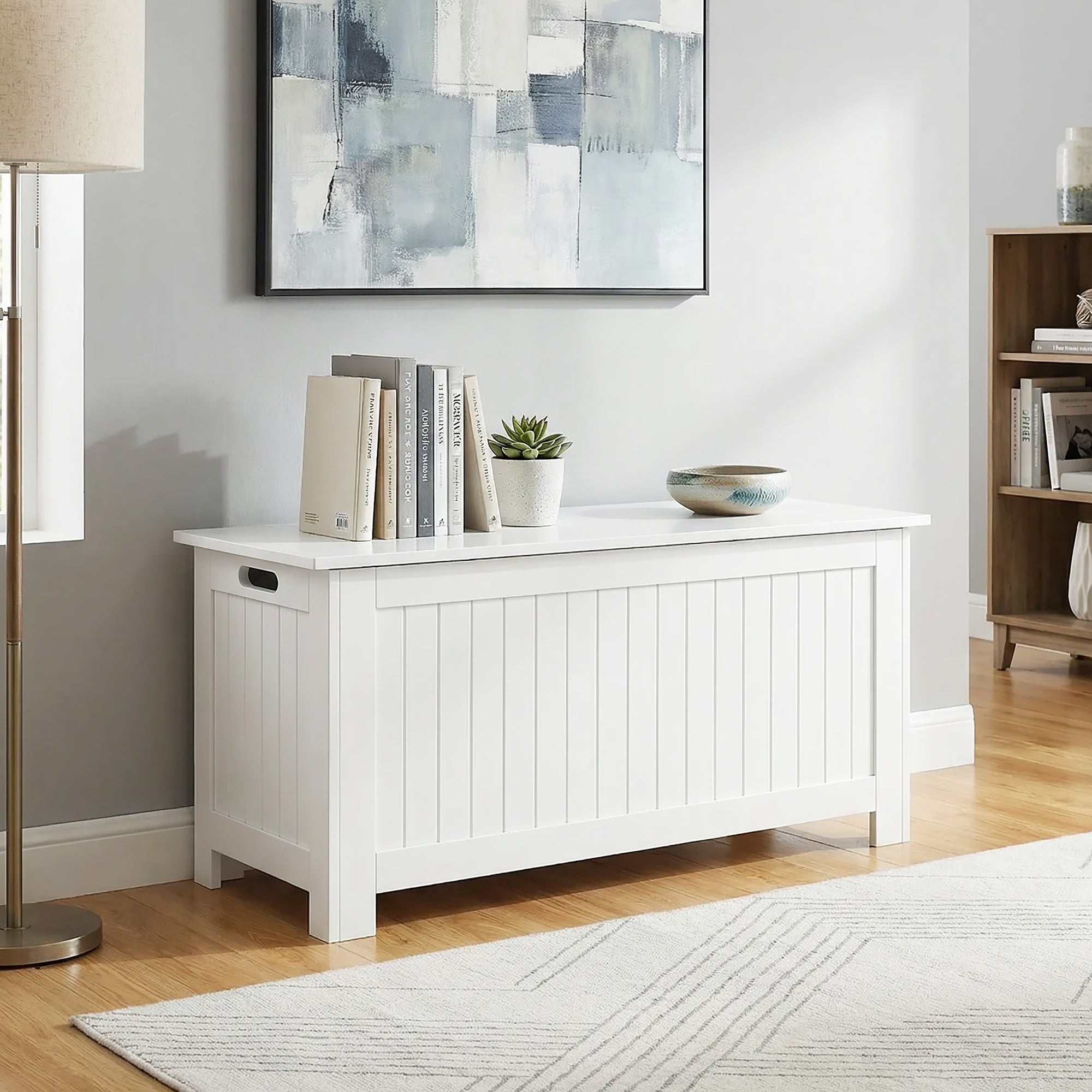 Storage Chest, Modern Storage Trunk with 2 Safety Hinges and Flip-Top Lid, Blanket Box for Living Room, 39" x 16" x 18", White