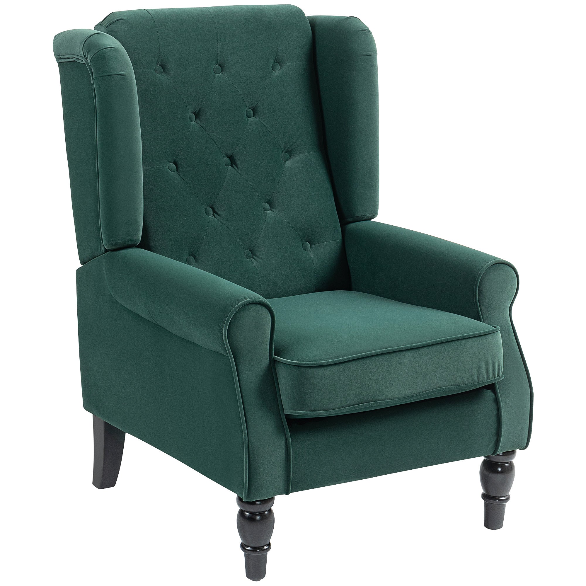 Retro Accent Chair, Velvet Wingback Armchair with Wood Frame Button Tufted Design for Living Room Bedroom, Green