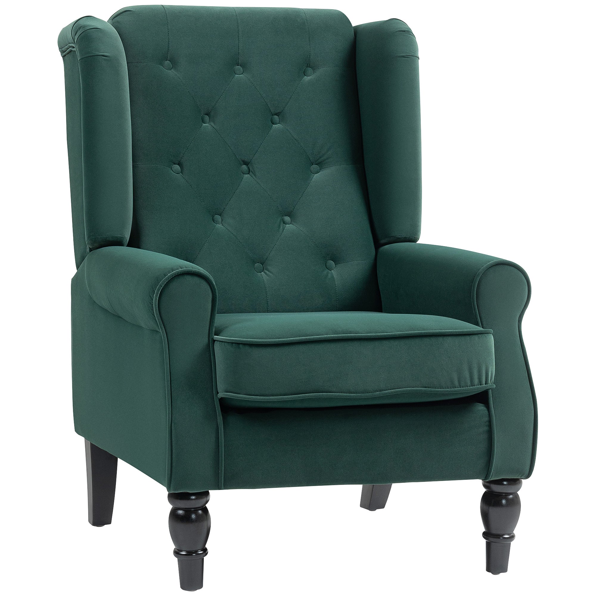 Retro Accent Chair, Velvet Wingback Armchair with Wood Frame Button Tufted Design for Living Room Bedroom, Green
