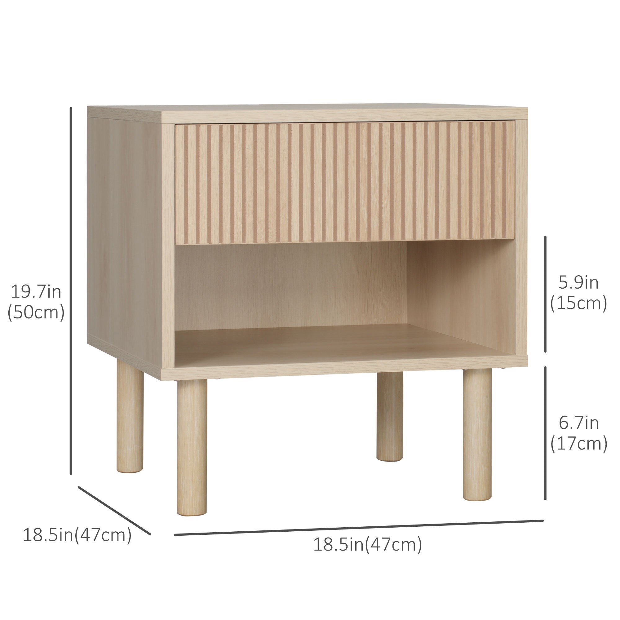 HOMCOM Modern Nightstand, Bedside Table with Drawer and Open Shelf, Side End Table for Bedroom, Natural Wood