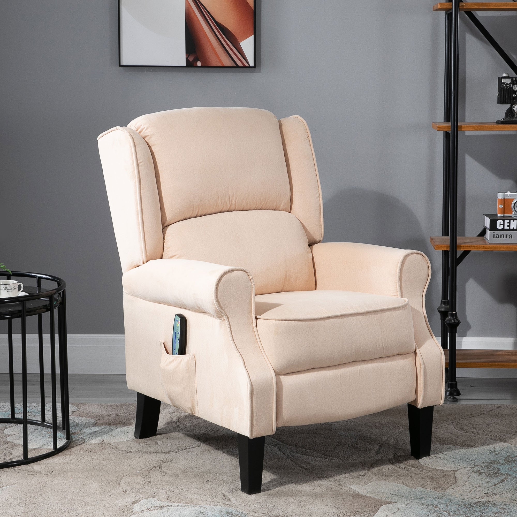 Recliner Chair for Living Room, Wingback Single Sofa with Vibration Massage, Heat, Push Back, Cream White