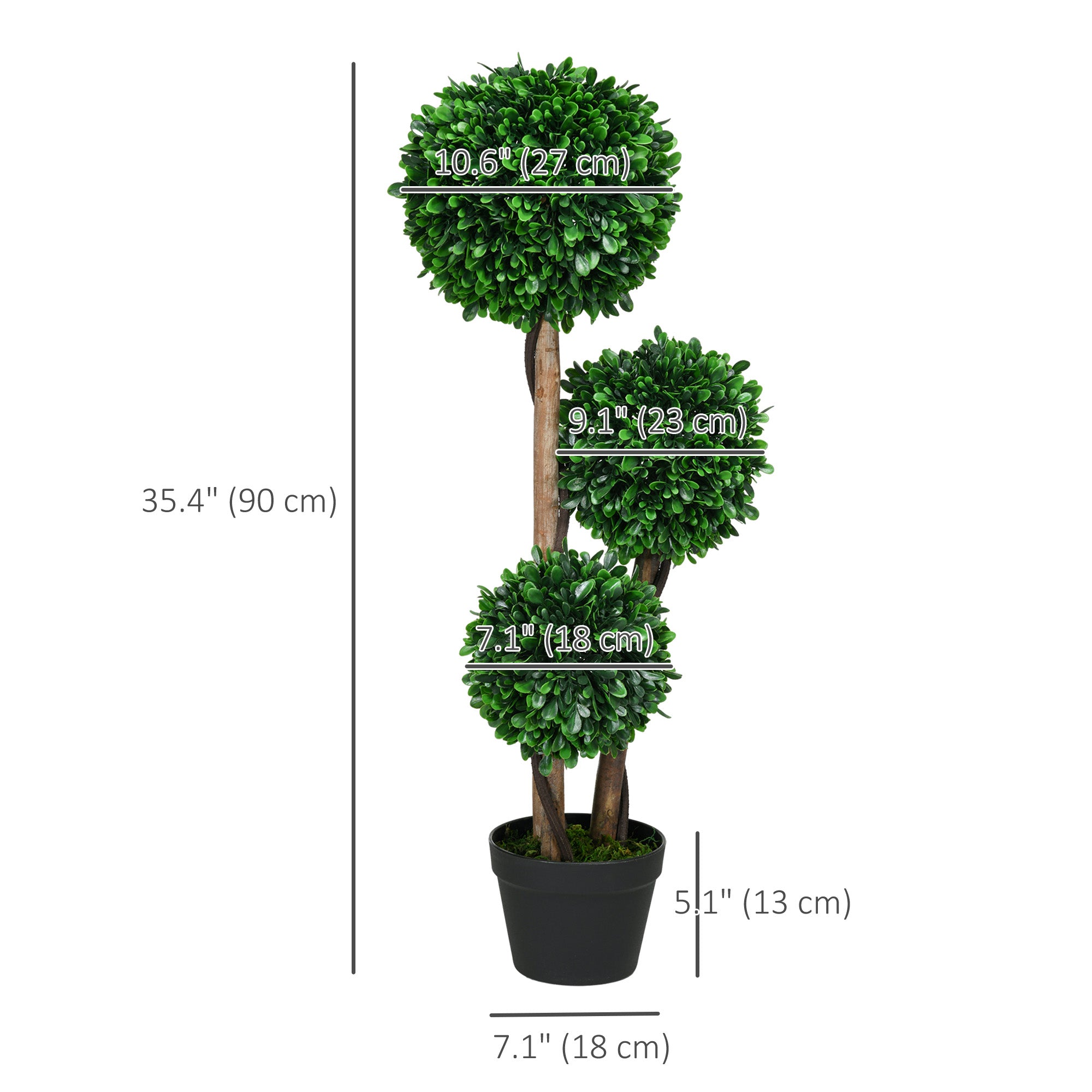 3ft Artificial 3 Ball Boxwood Topiary Tree with Pot, Indoor Outdoor Fake Plant for Porch, Home Office, Living Room Decor