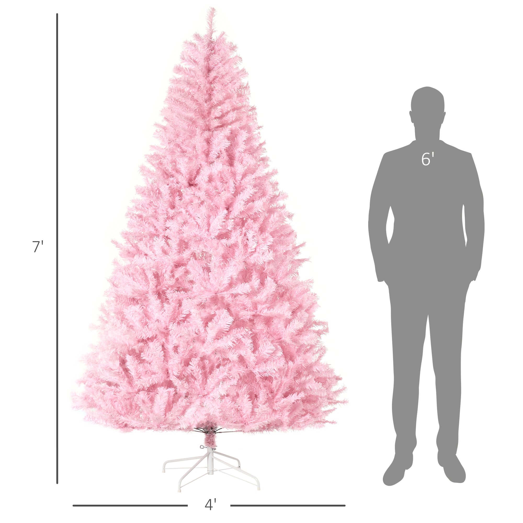 7' Artificial Pink Christmas Trees, with Auto Open, Steel Base, Wide Shape for Indoor Xmas Decoration