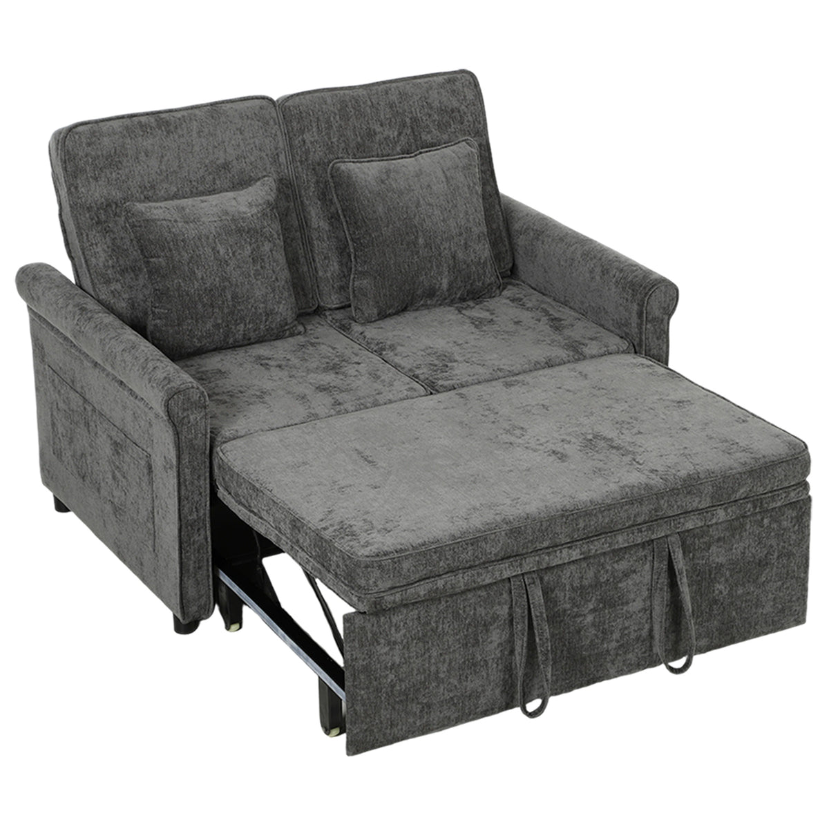 2 Seater Sofa Bed, 3-in-1 Convertible Pull Out Double Sleeper Sofa 190 x 130 cm, 5-Position Adjustable Backrest, Chenille Loveseat Bed Settee for Living Room, Bedroom, Guest Room, Grey