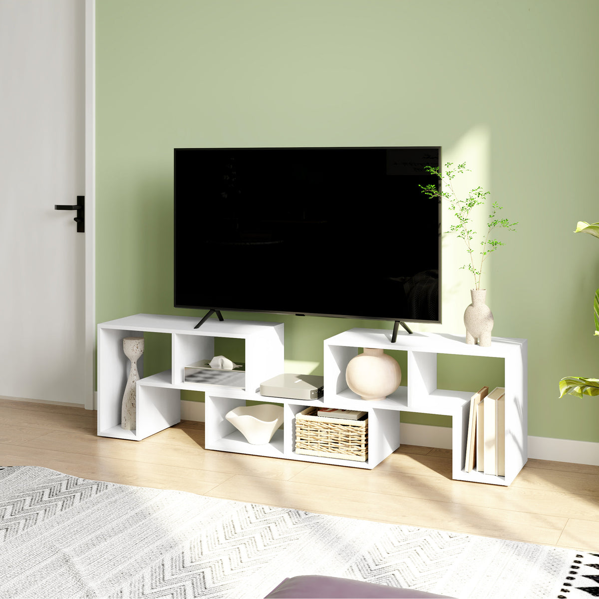 TV Stand for TVs up to 75", 3-Piece Modular TV Console, Industrial Entertainment Center with Open Storage Shelves for Living Room, White