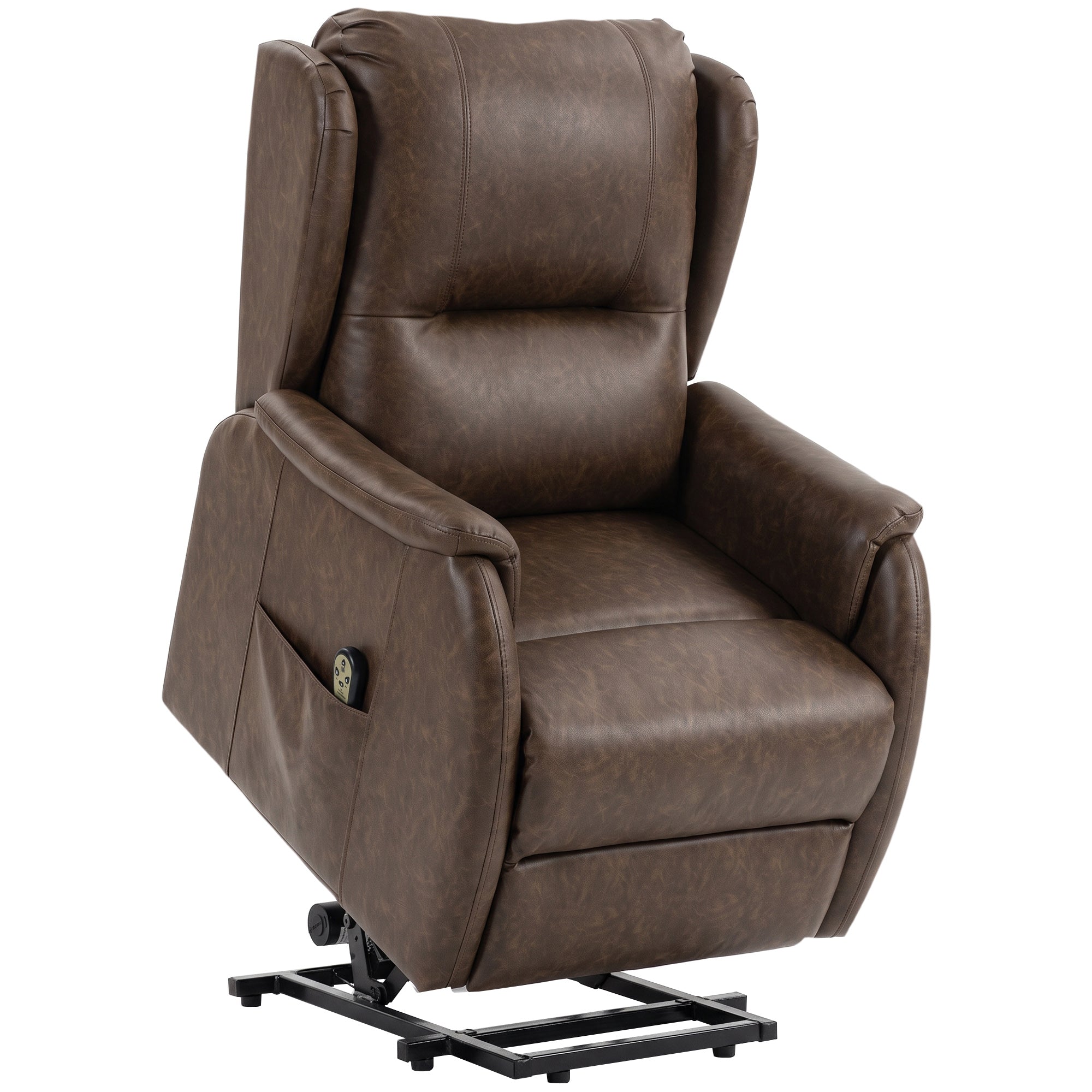 Dual Motor Power Lift Recliner Chair, Electric Lift Chair for Elderly, Faux Leather Riser and Reclining Armchair with Remote Control, Side Pockets, for Living Room, Brown