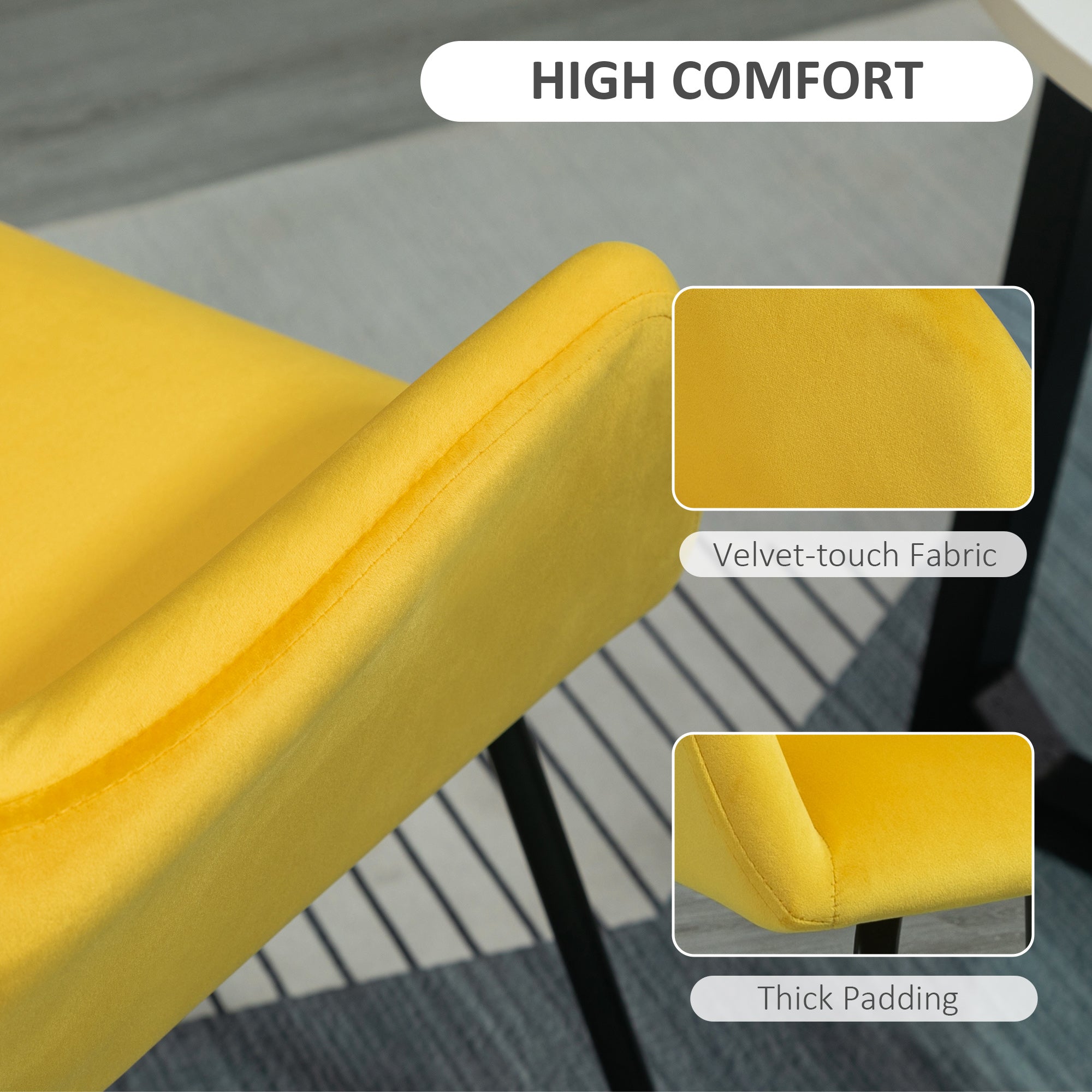 HOMCOM Modern Accent Chair, Velvet-Feel Fabric Upholstered Armchair with Metal Base for Living Room, Yellow