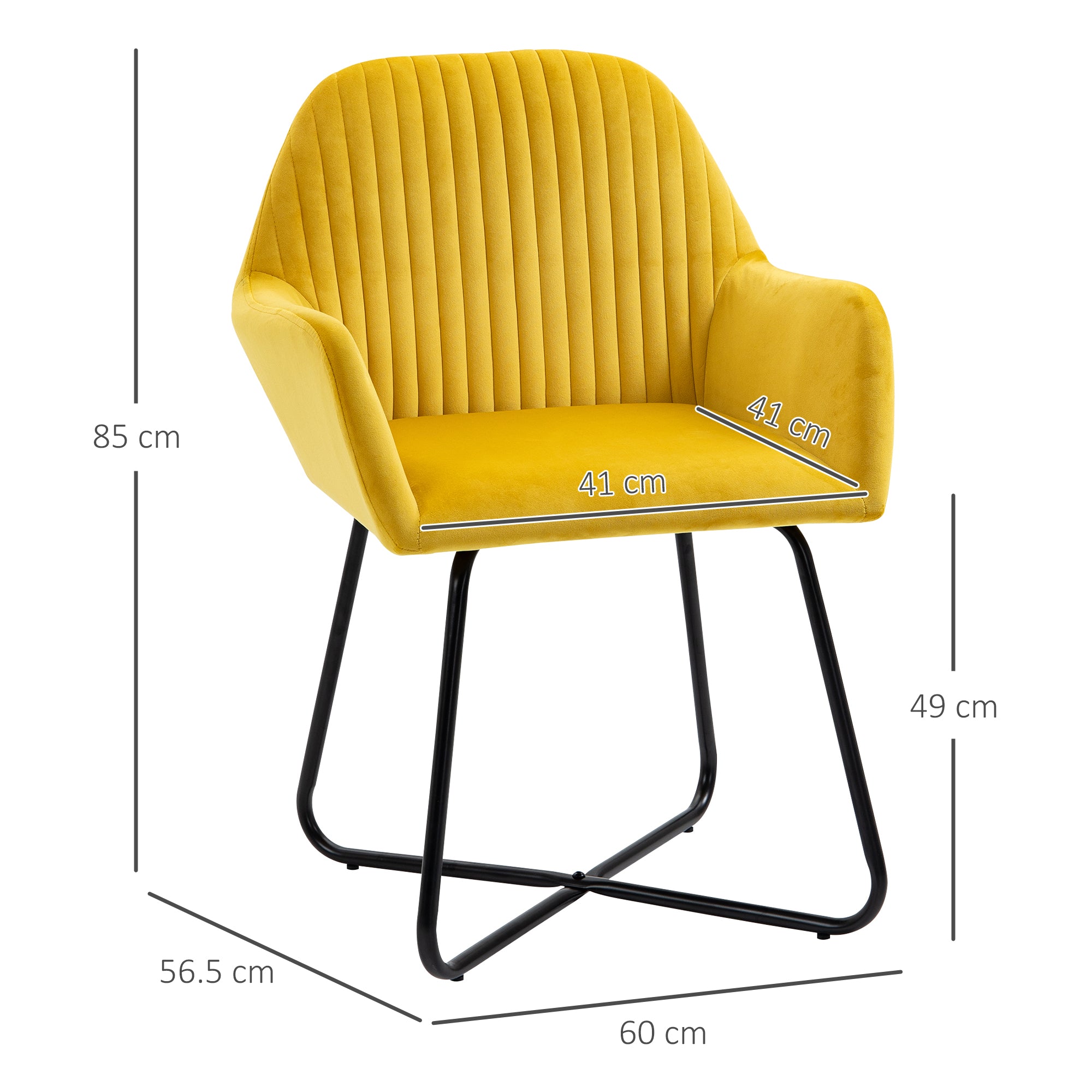 HOMCOM Modern Accent Chair, Velvet-Feel Fabric Upholstered Armchair with Metal Base for Living Room, Yellow