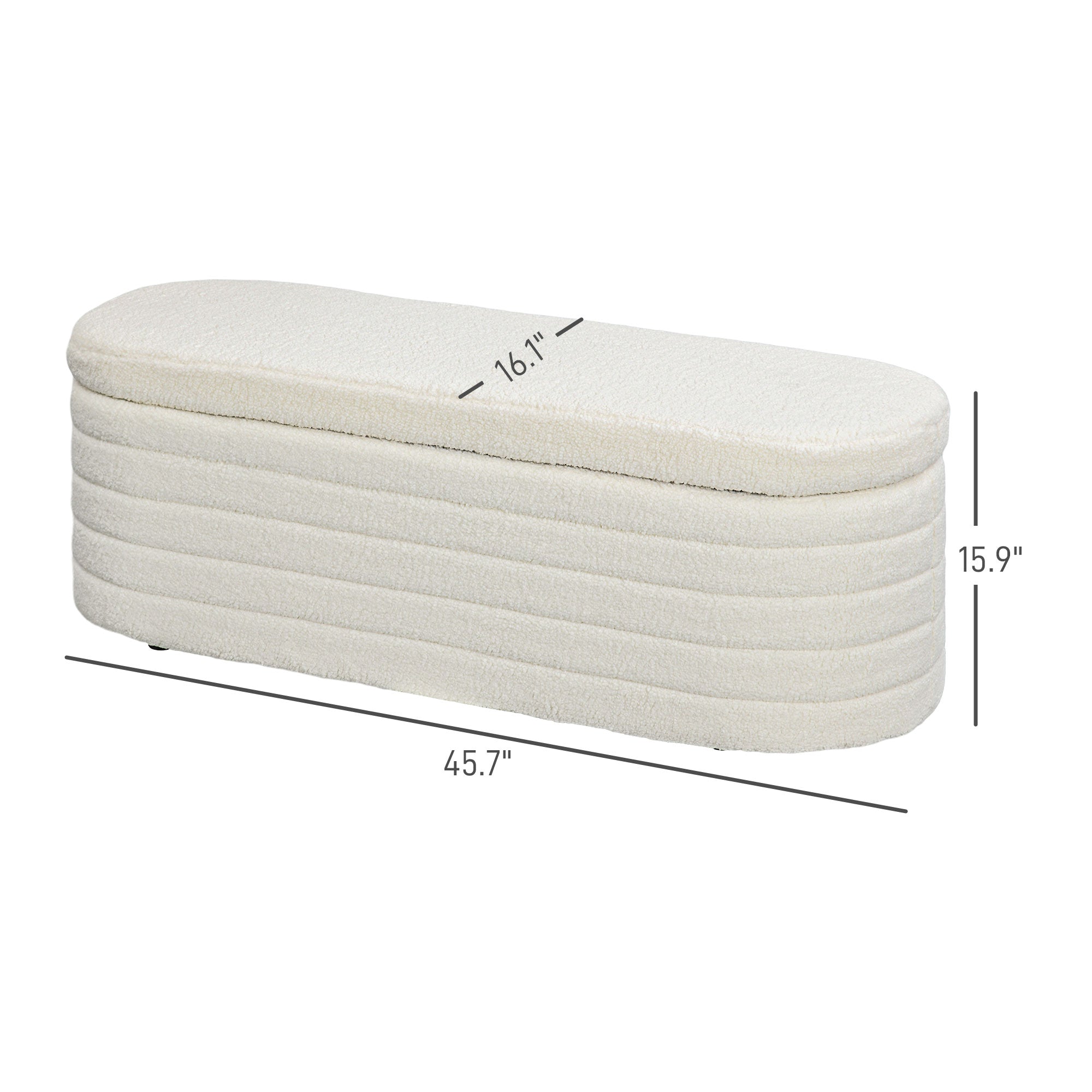 46" Teddy Fleece Upholstered Bedroom Bench, End of Bed Bench with Thick Padded Cushion and Wood Frame, Cream White