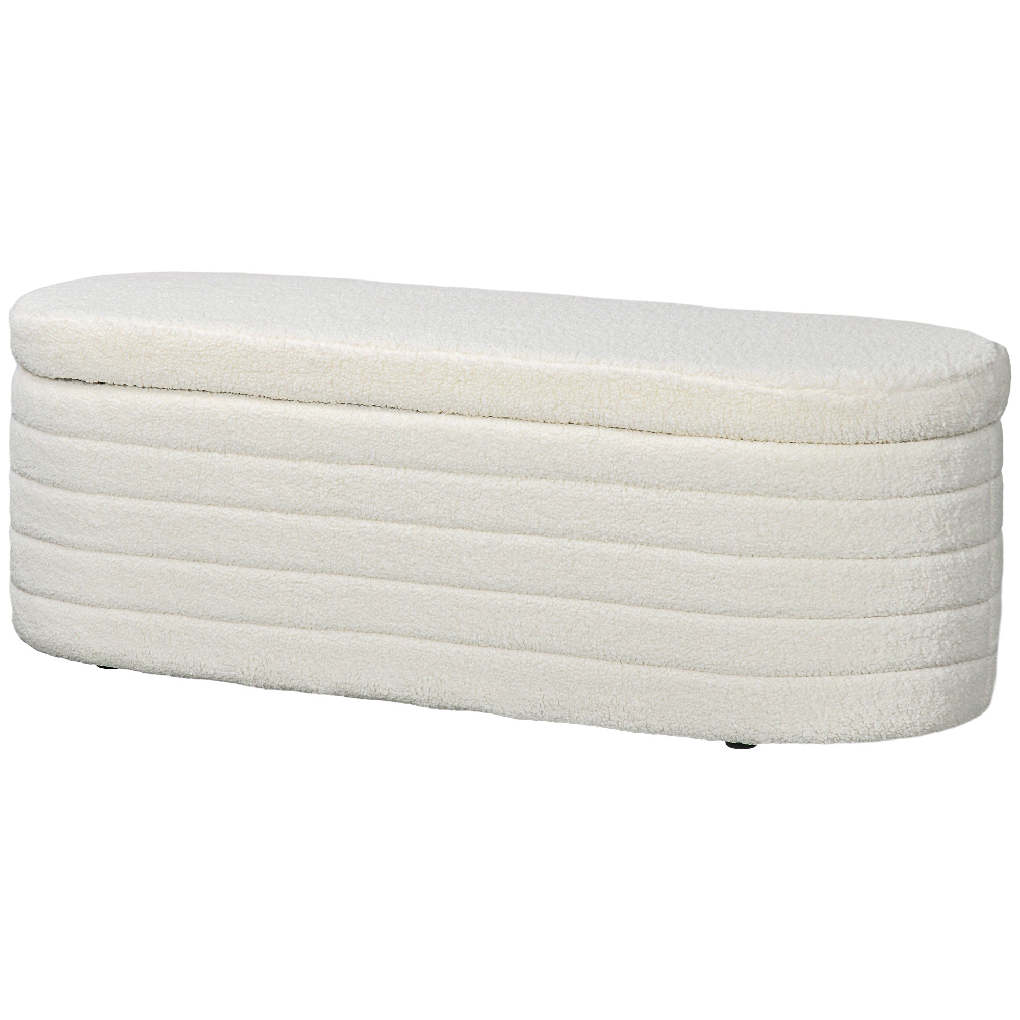 46" Teddy Fleece Upholstered Bedroom Bench, End of Bed Bench with Thick Padded Cushion and Wood Frame, Cream White