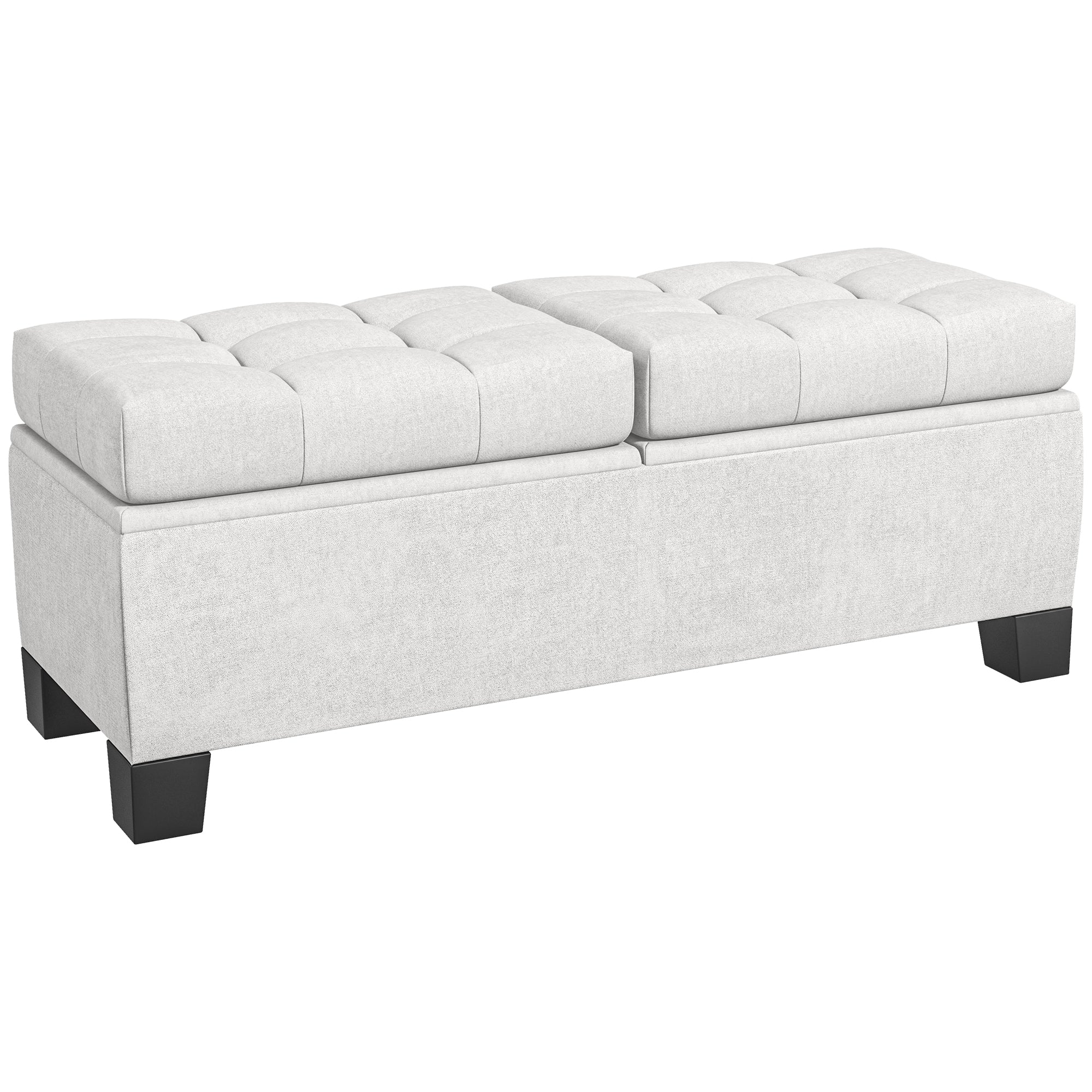 46" Storage Ottoman Bench, Upholstered End of Bed Bench with Steel Frame, Button Tufted Storage Bench Cream