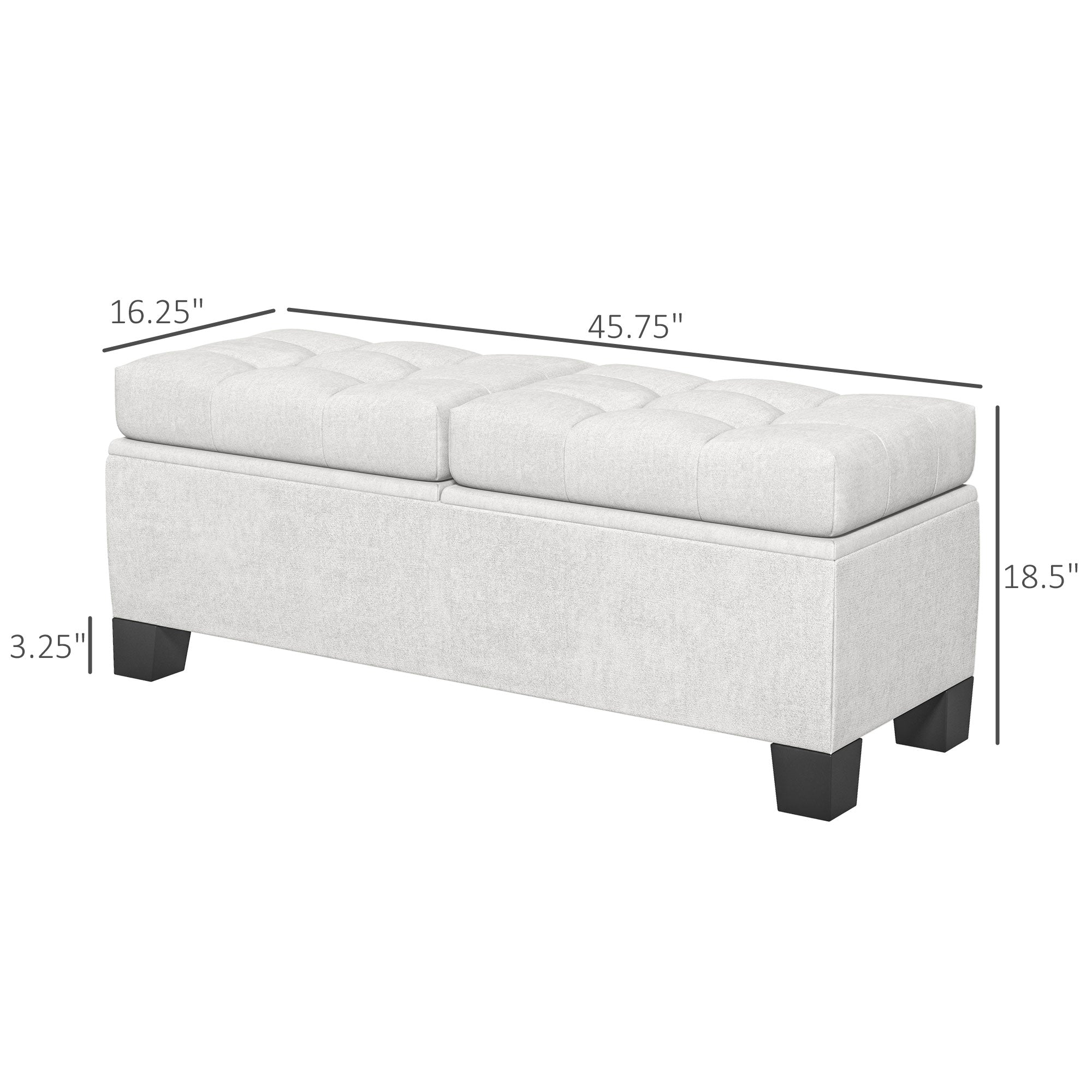 46" Storage Ottoman Bench, Upholstered End of Bed Bench with Steel Frame, Button Tufted Storage Bench Cream